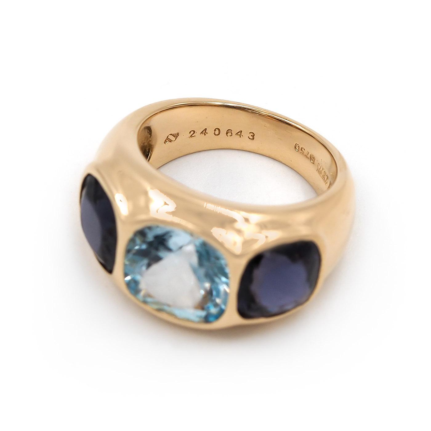 Vintage Blue Topaz & Iolite 'Mughal' 3-Stone Ring by Seaman Schepps
