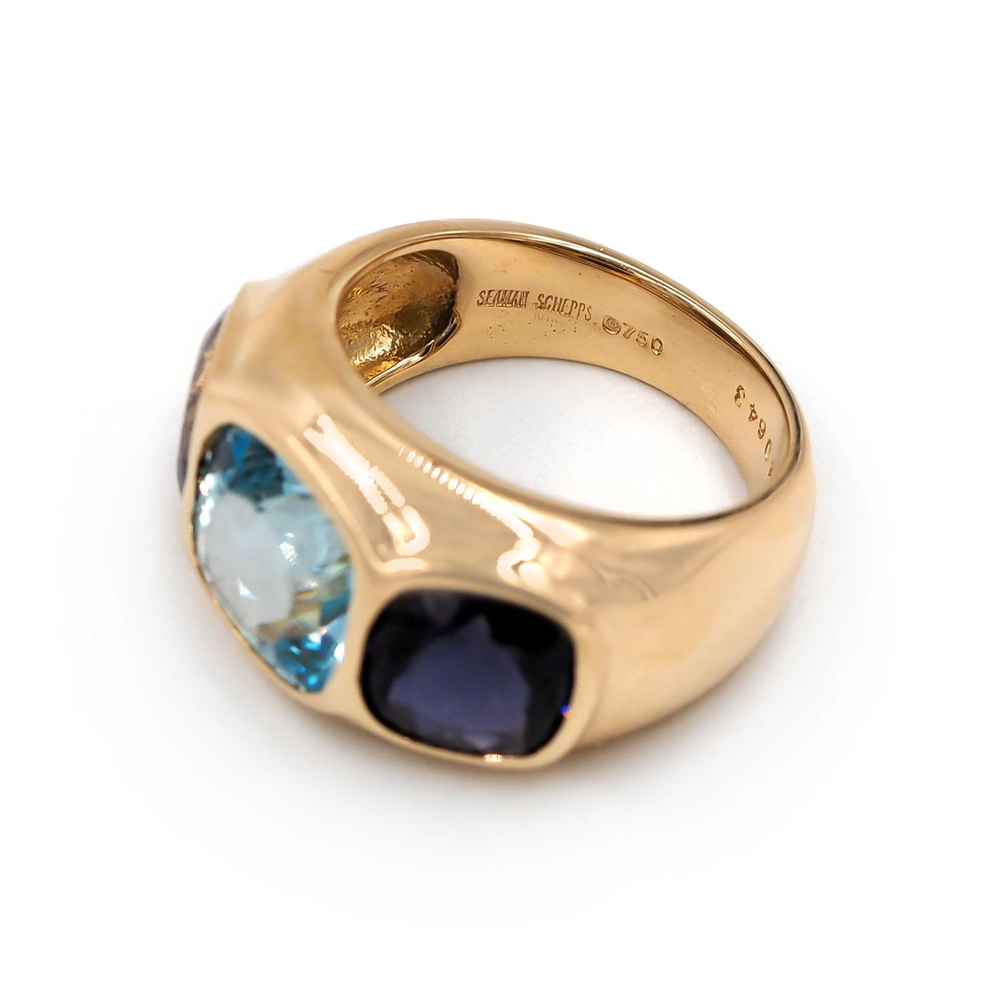 Vintage Blue Topaz & Iolite 'Mughal' 3-Stone Ring by Seaman Schepps