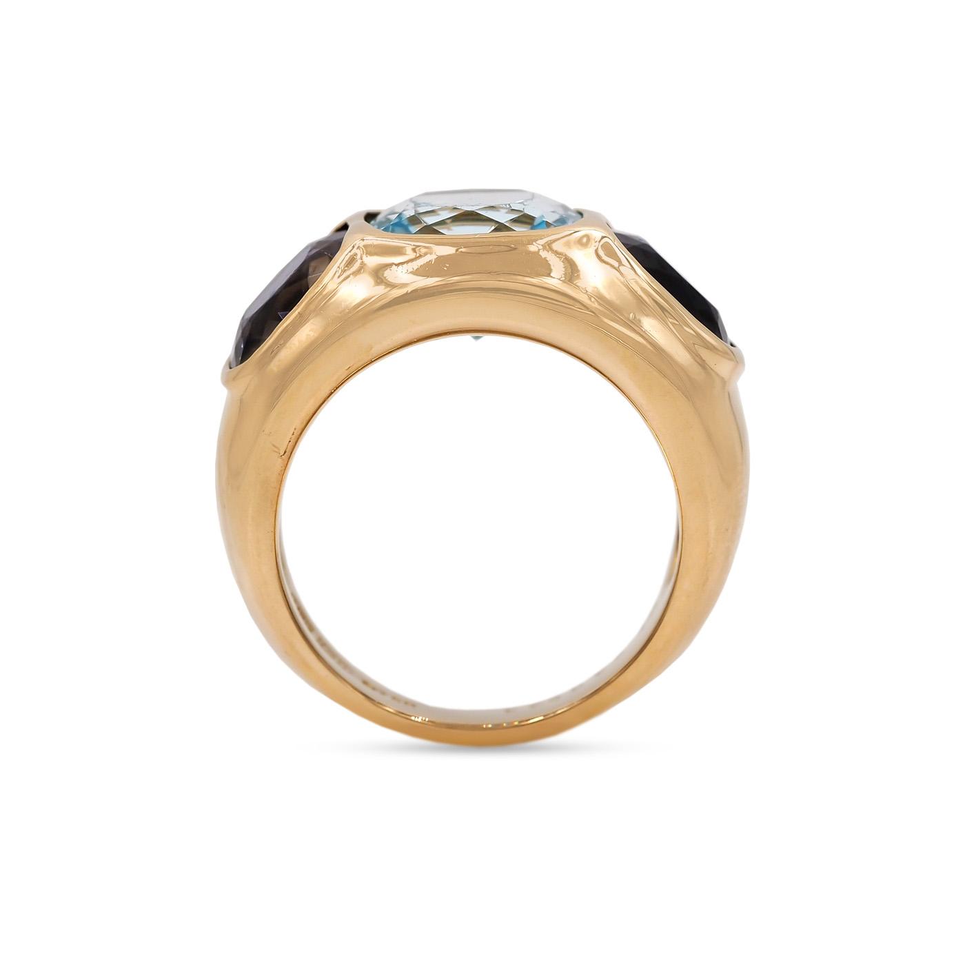 Vintage Blue Topaz & Iolite 'Mughal' 3-Stone Ring by Seaman Schepps