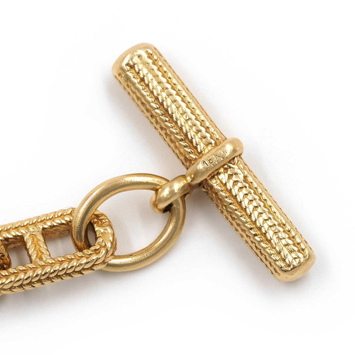 Vintage Woven-Textured Anchor Link Gold Chain Bracelet with a T-Bar