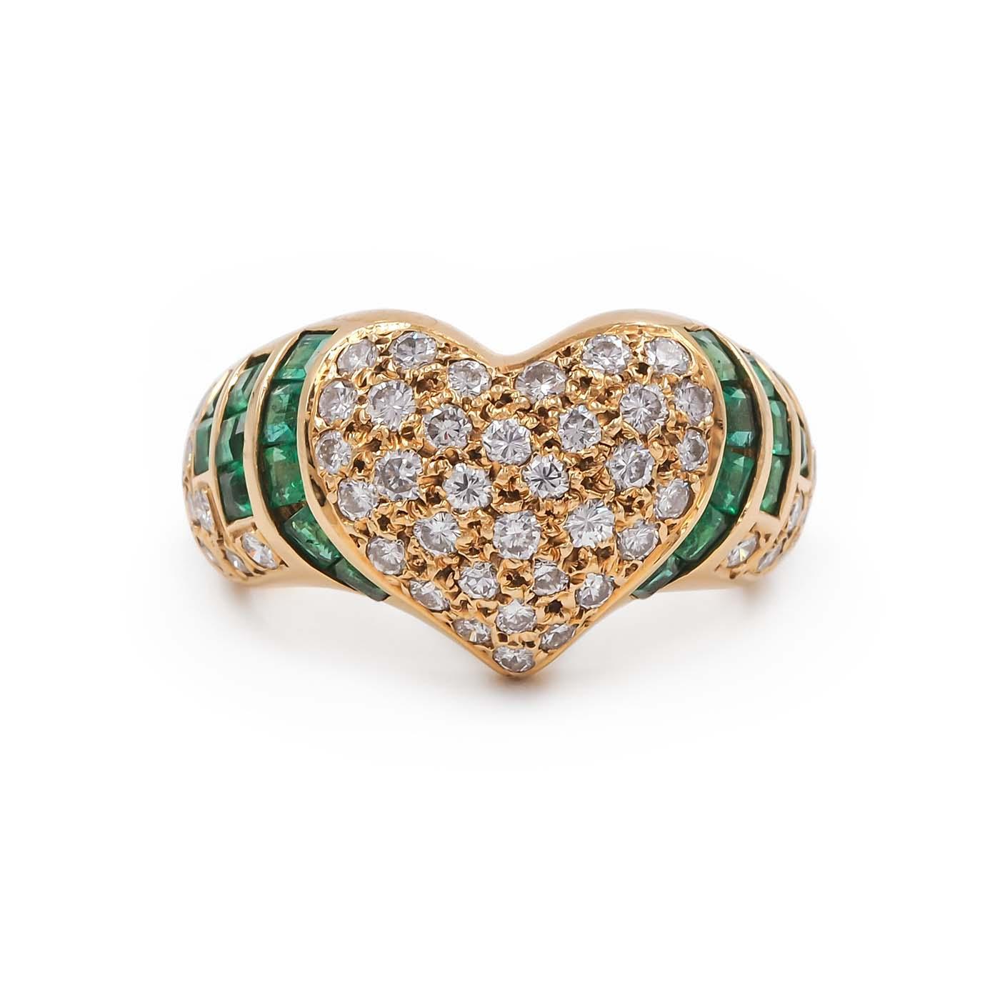 Vintage 0.50 Ctw. Diamond & 1.75 Ctw Emerald Heart Ring