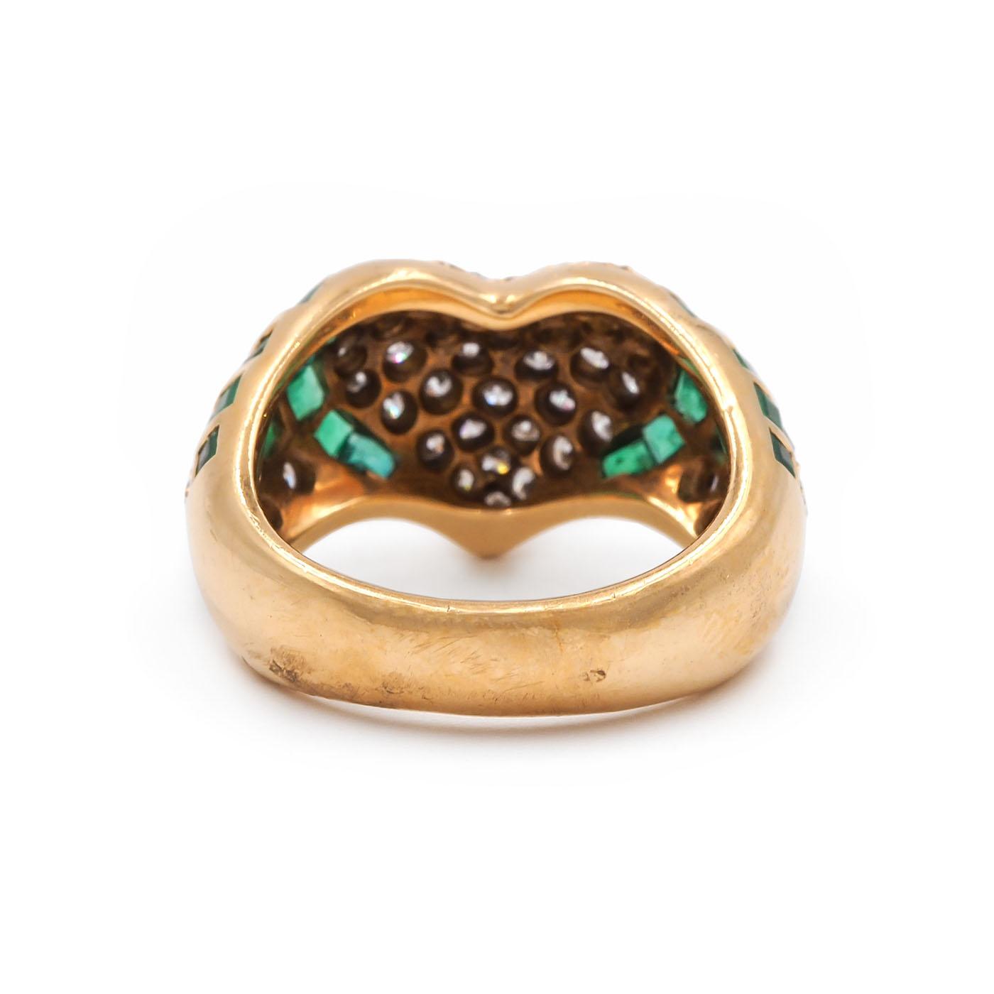 Vintage 0.50 Ctw. Diamond & 1.75 Ctw Emerald Heart Ring
