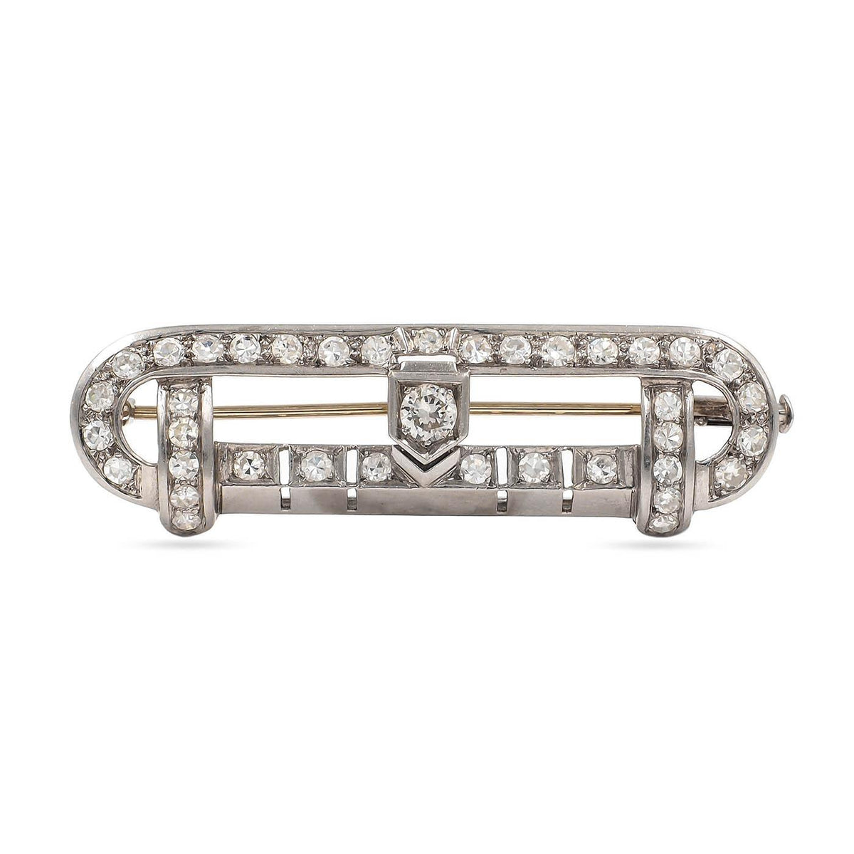 Art Deco 1.33 Ctw. Diamond Geometric Buckle Pin Brooch