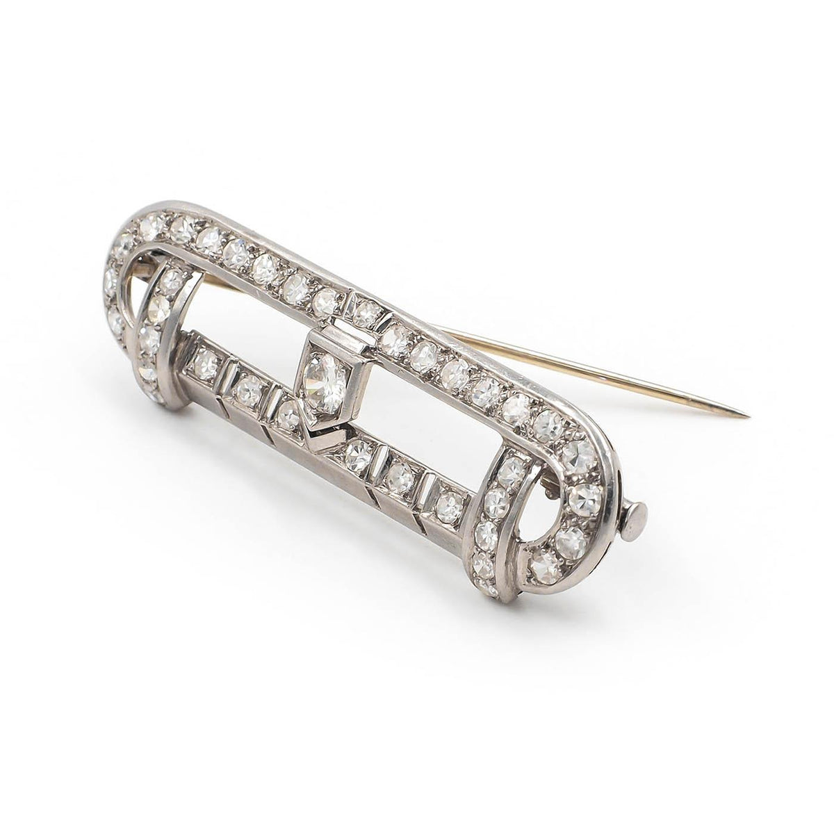 Art Deco 1.33 Ctw. Diamond Geometric Buckle Pin Brooch