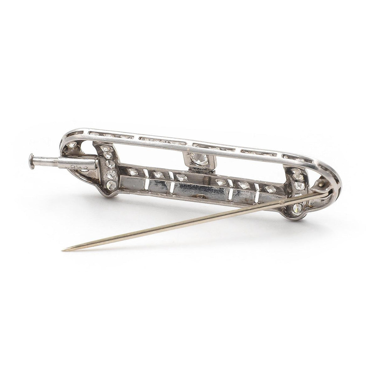 Art Deco 1.33 Ctw. Diamond Geometric Buckle Pin Brooch