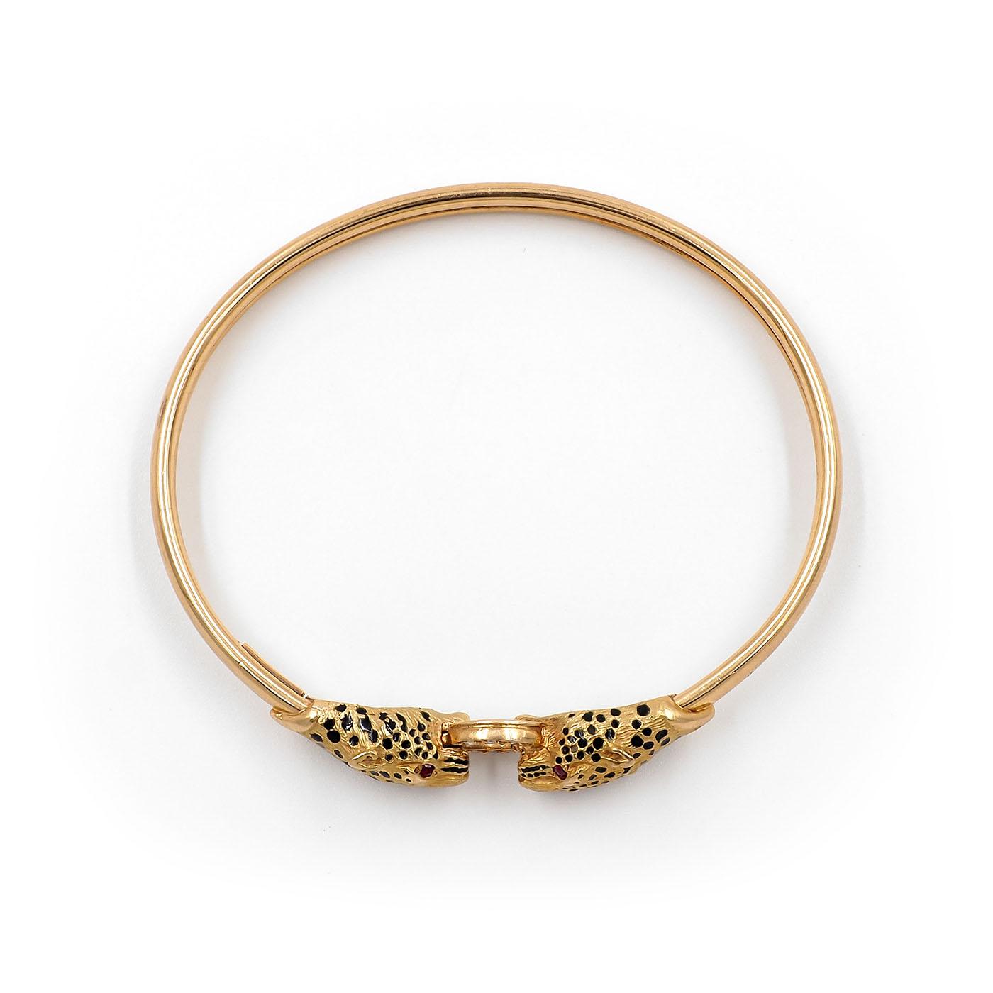 Vintage Double Panther Head & Diamond Cuff Bangle Bracelet by Gay Frères