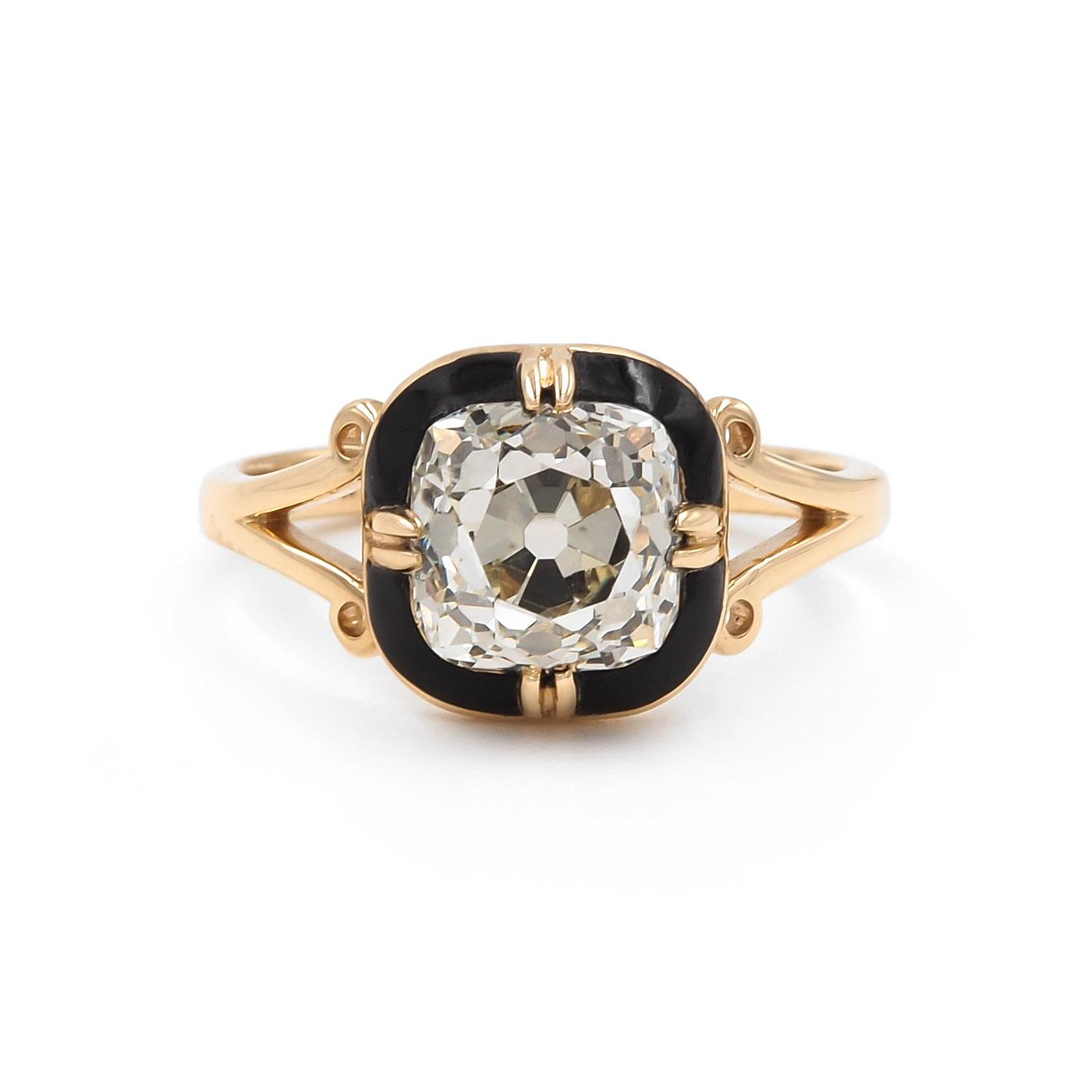 2.56 Ct. Old Mine Cut Diamond & Enamel Engagement Ring from Bespoke by Platt