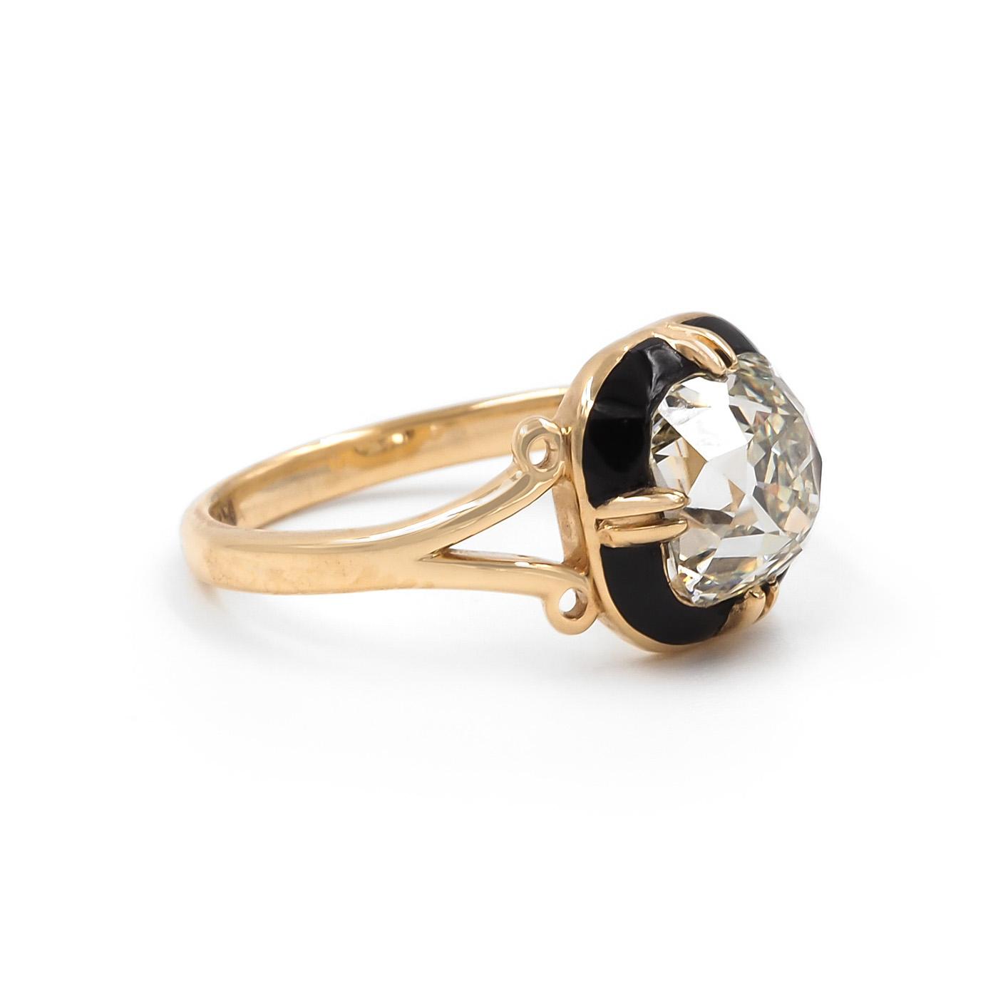 2.56 Ct. Old Mine Cut Diamond & Enamel Engagement Ring from Bespoke by Platt