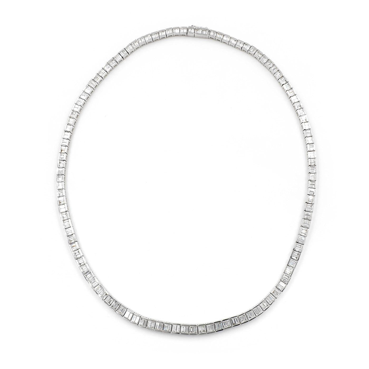 Vintage 13.30 Ctw. Baguette Cut Diamond Graduated Line Collar Necklace