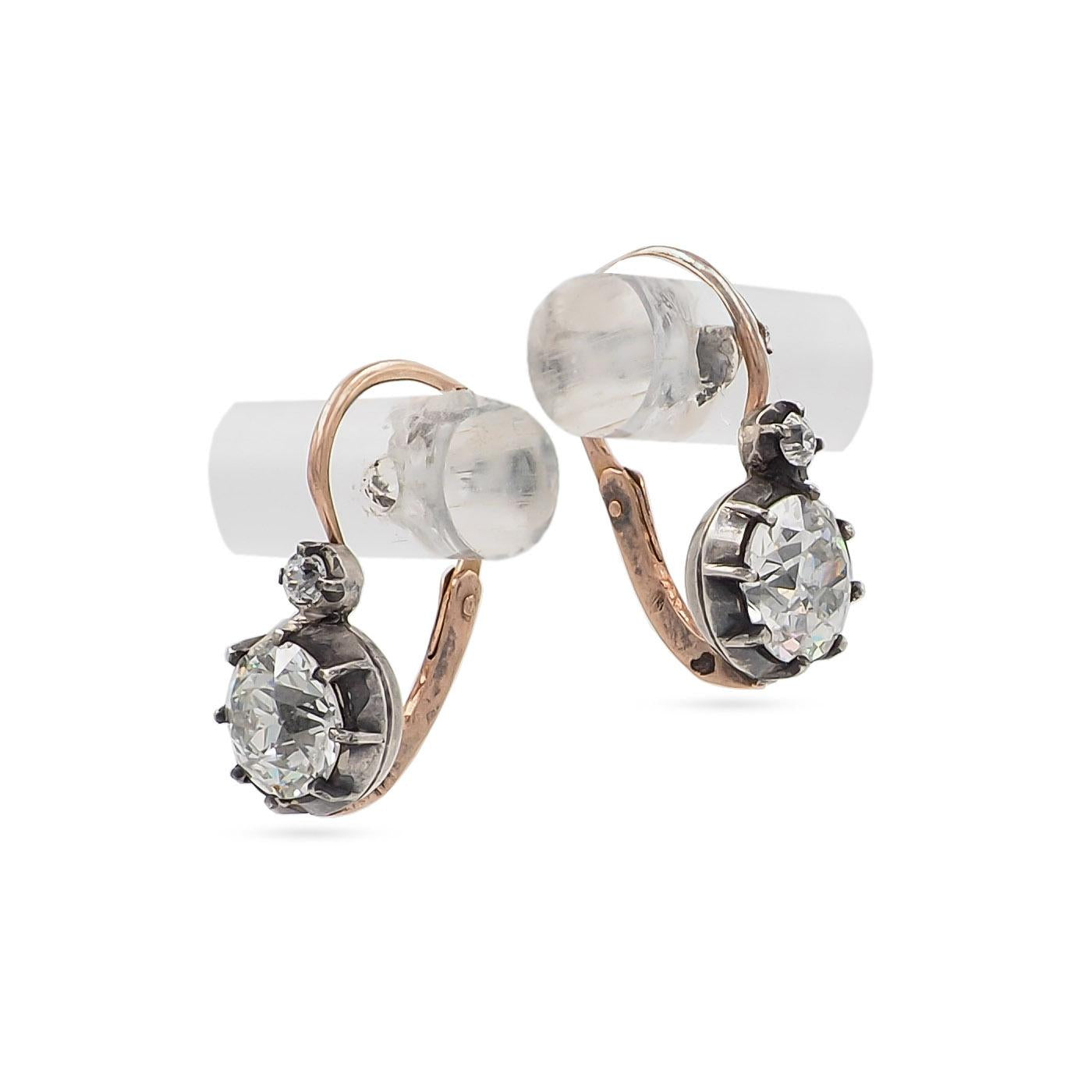 Victorian 0.85 Ct. & 0.80 Ct. Old European Cut Diamond Drop Earrings