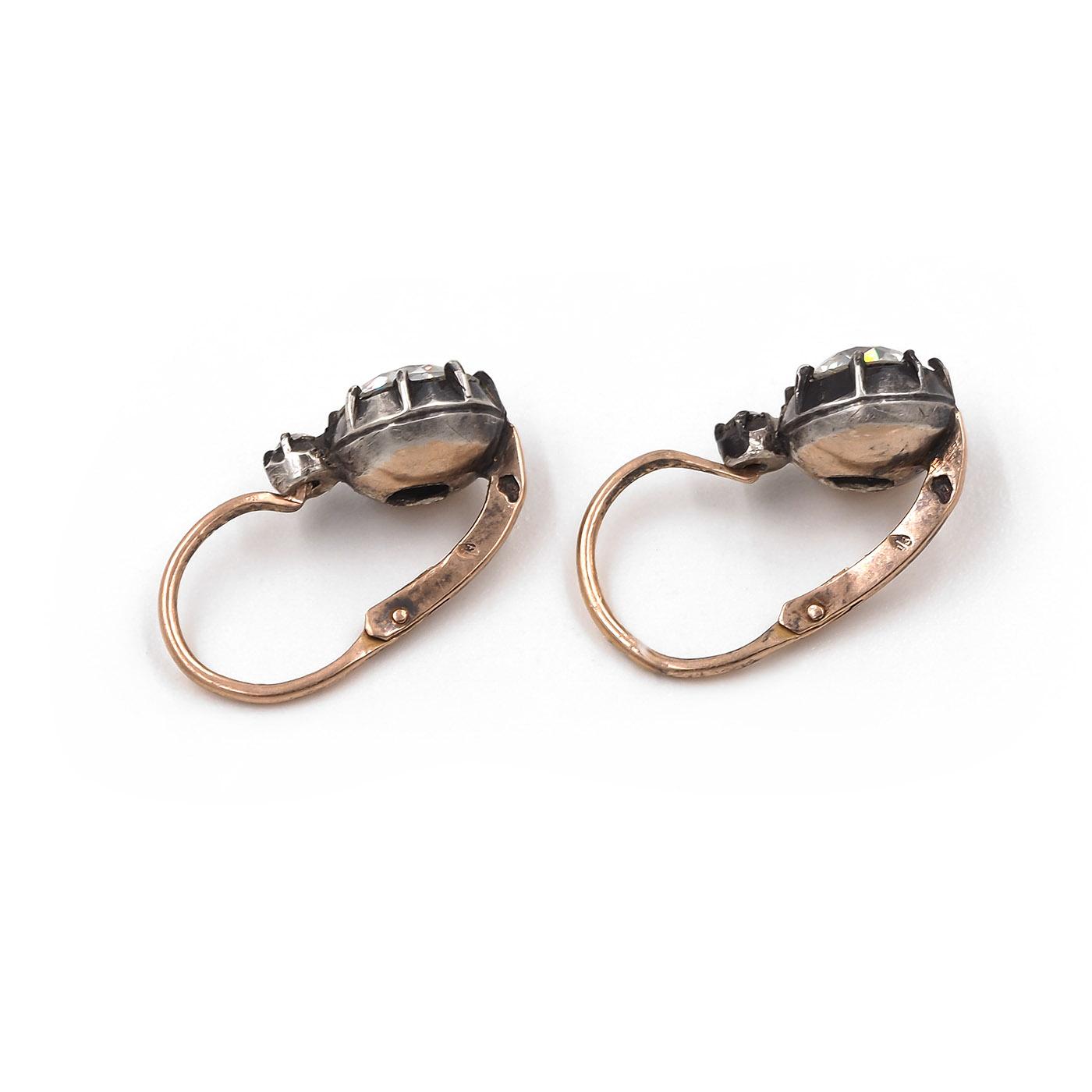 Victorian 0.85 Ct. & 0.80 Ct. Old European Cut Diamond Drop Earrings