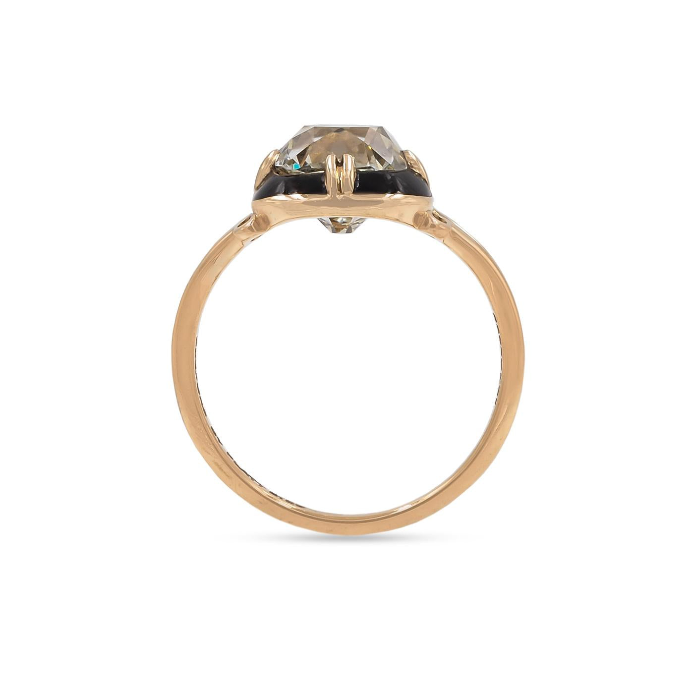 2.56 Ct. Old Mine Cut Diamond & Enamel Engagement Ring from Bespoke by Platt