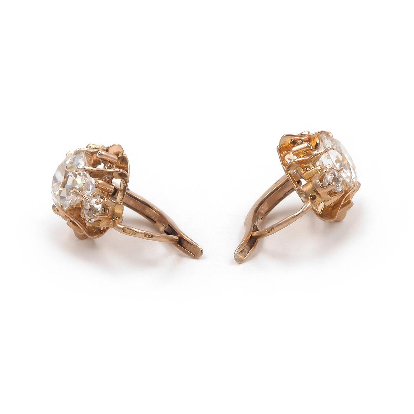 Victorian 1.17 Ct & 1.05 Ct. Old European Cut Diamond Drop Earrings
