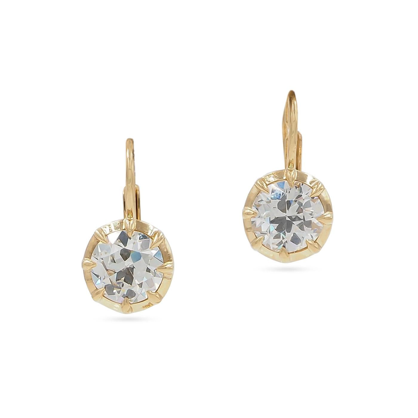 1.06 Ct. & 1.03 Ct. Old European Cut Diamond Claw-Prong Drop Earrings