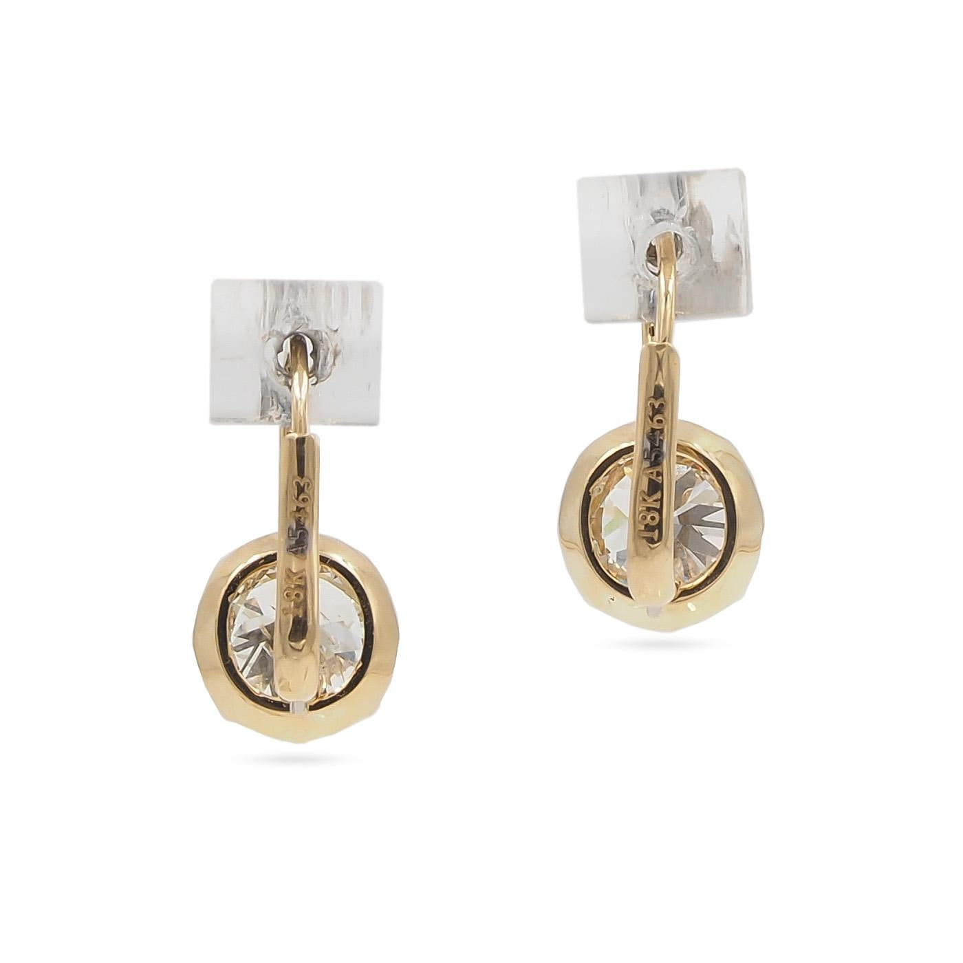 1.06 Ct. & 1.03 Ct. 18k Yellow Gold Old European Cut Diamond Claw-Prong Drop Earrings for women