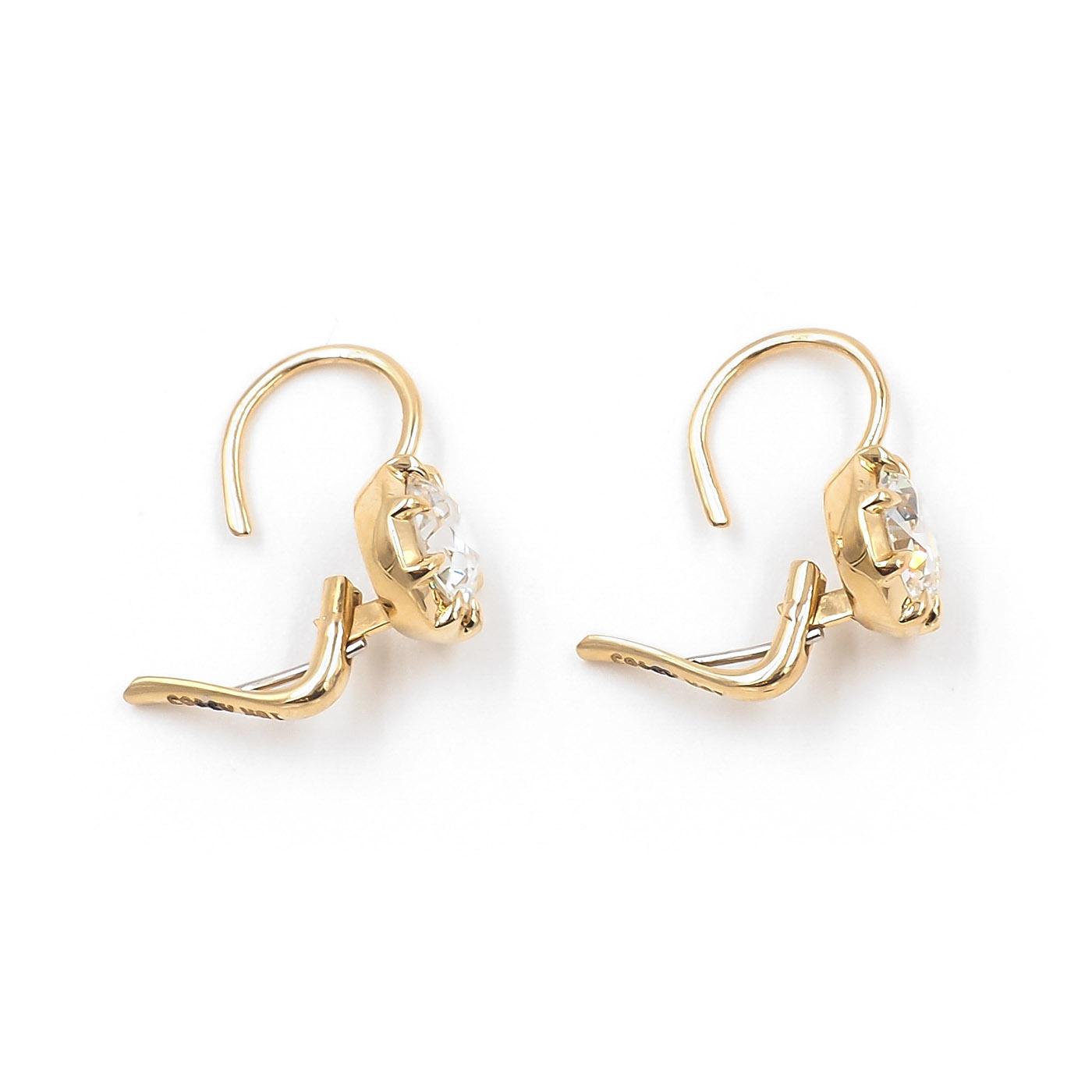 1.06 Ct. & 1.03 Ct. 18k Yellow Gold Old European Cut Diamond Claw-Prong Drop Earrings for women clasp