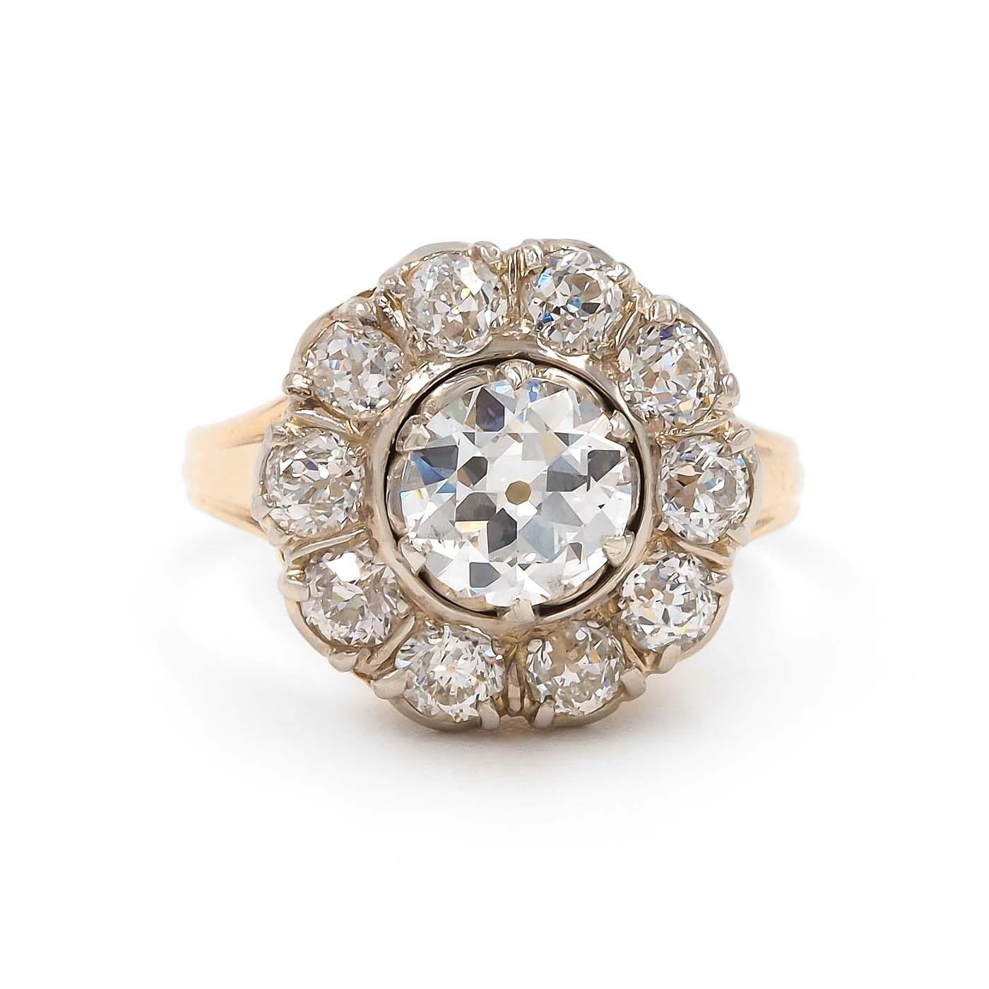 Edwardian 1.01 Ct. Old European Cut Diamond Cluster Engagement Ring