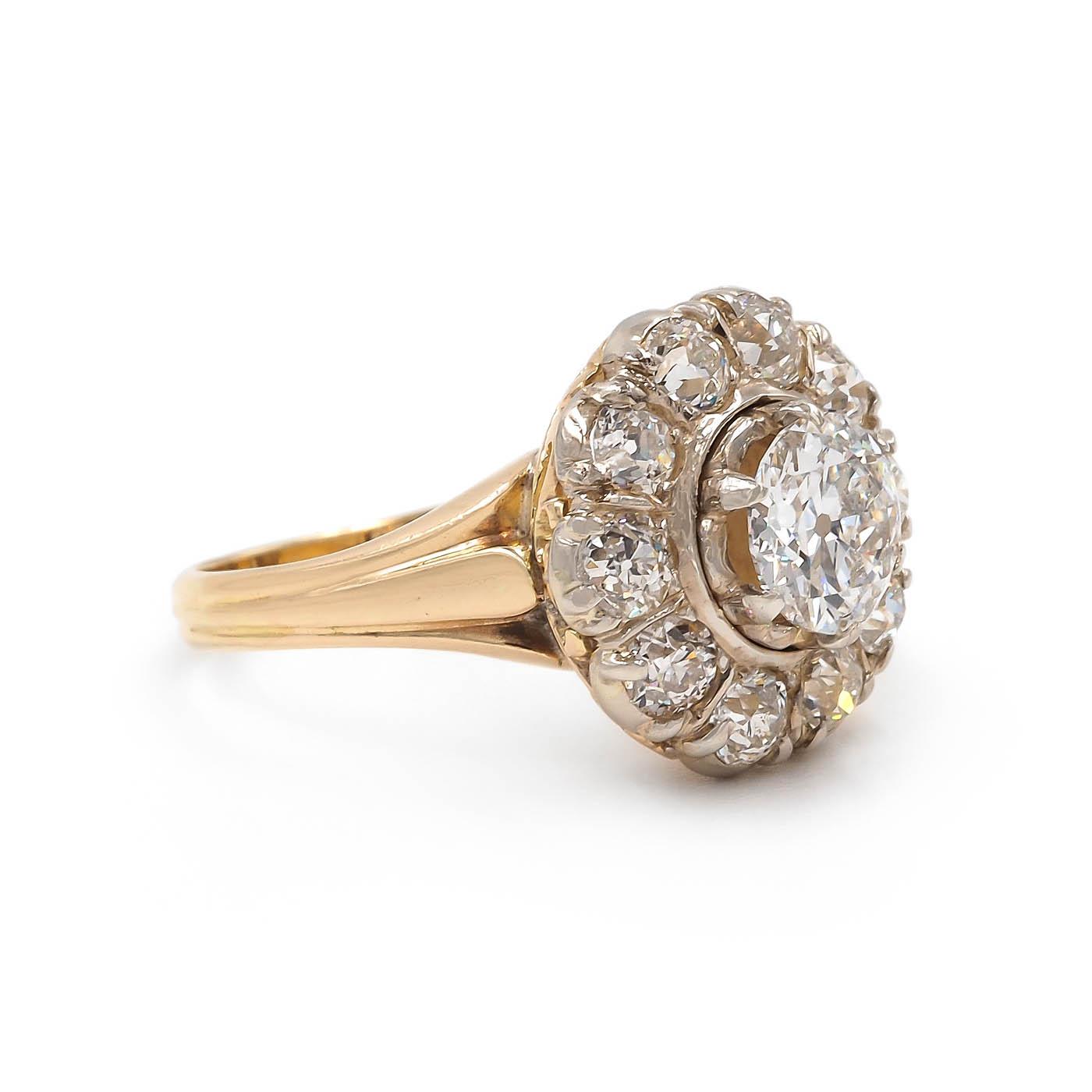 Edwardian 1.01 Ct. Old European Cut Diamond Cluster Engagement Ring