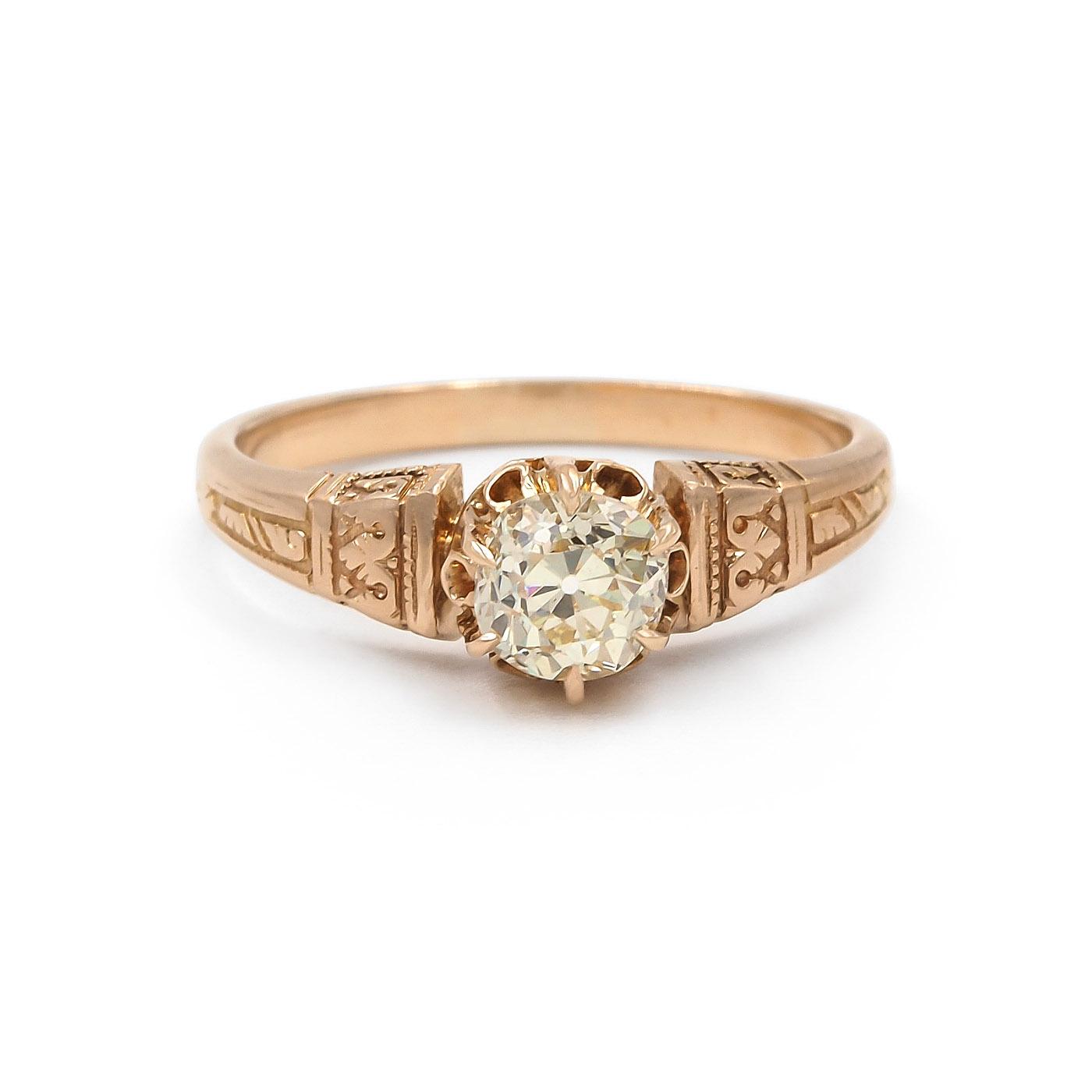 Victorian 0.77 Ct. Old Mine Cut Diamond Solitaire Engagement Ring