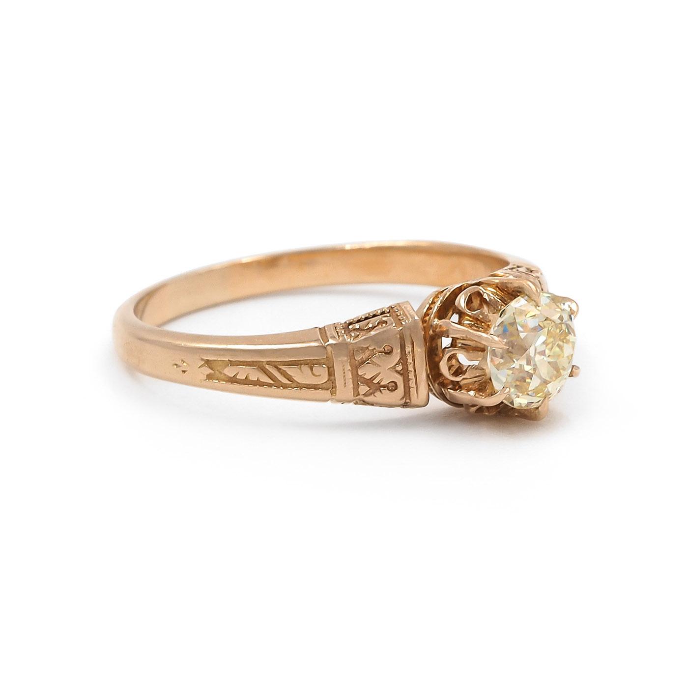 Victorian 0.77 Ct. Old Mine Cut Diamond Solitaire Engagement Ring