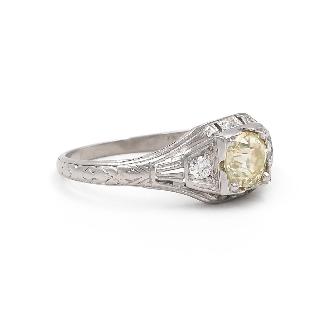 Art Deco 0.55 Ct. Old European Cut Diamond Engagement Ring