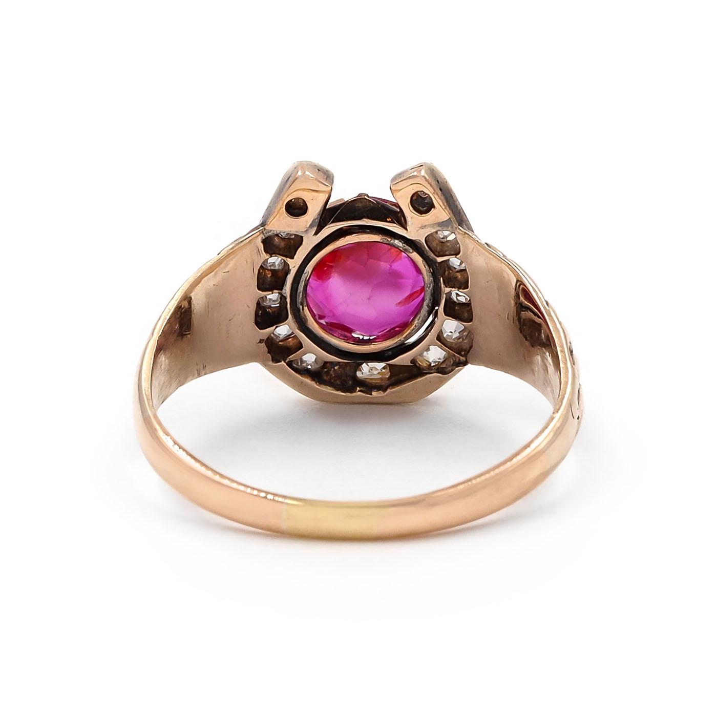 Victorian 1.00 Ct. Oval Cut Burma Ruby & Diamond Horseshoe Ring