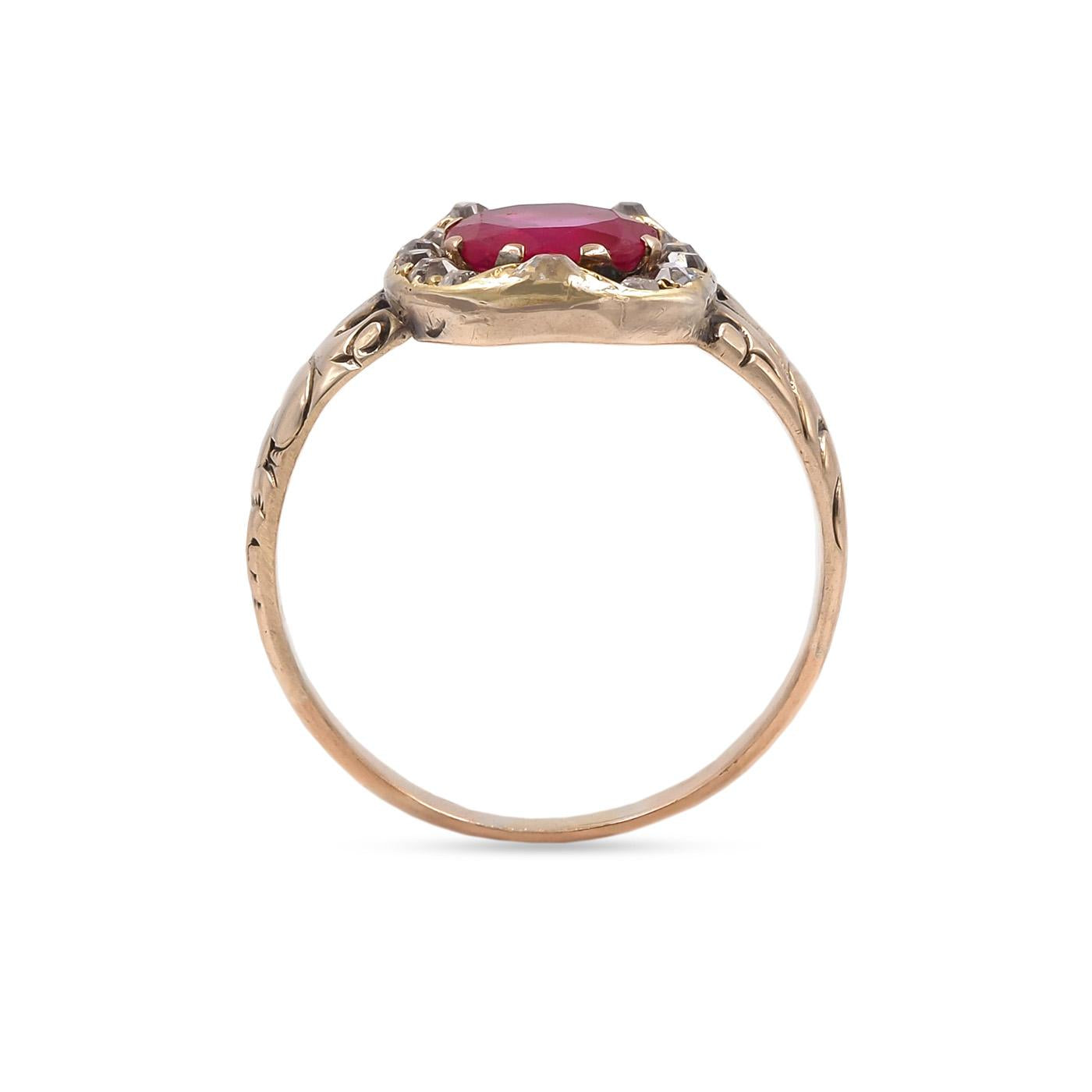 Victorian 1.00 Ct. Oval Cut Burma Ruby & Diamond Horseshoe Ring