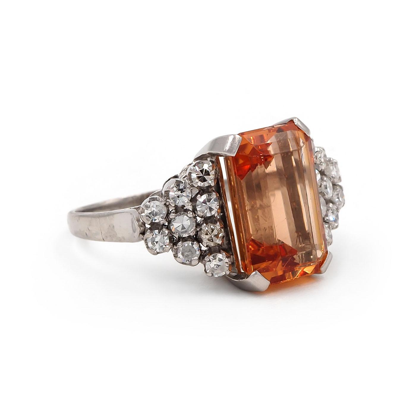 Mid-Century 5.56 Ct. Orange Topaz & Diamond Dinner Ring