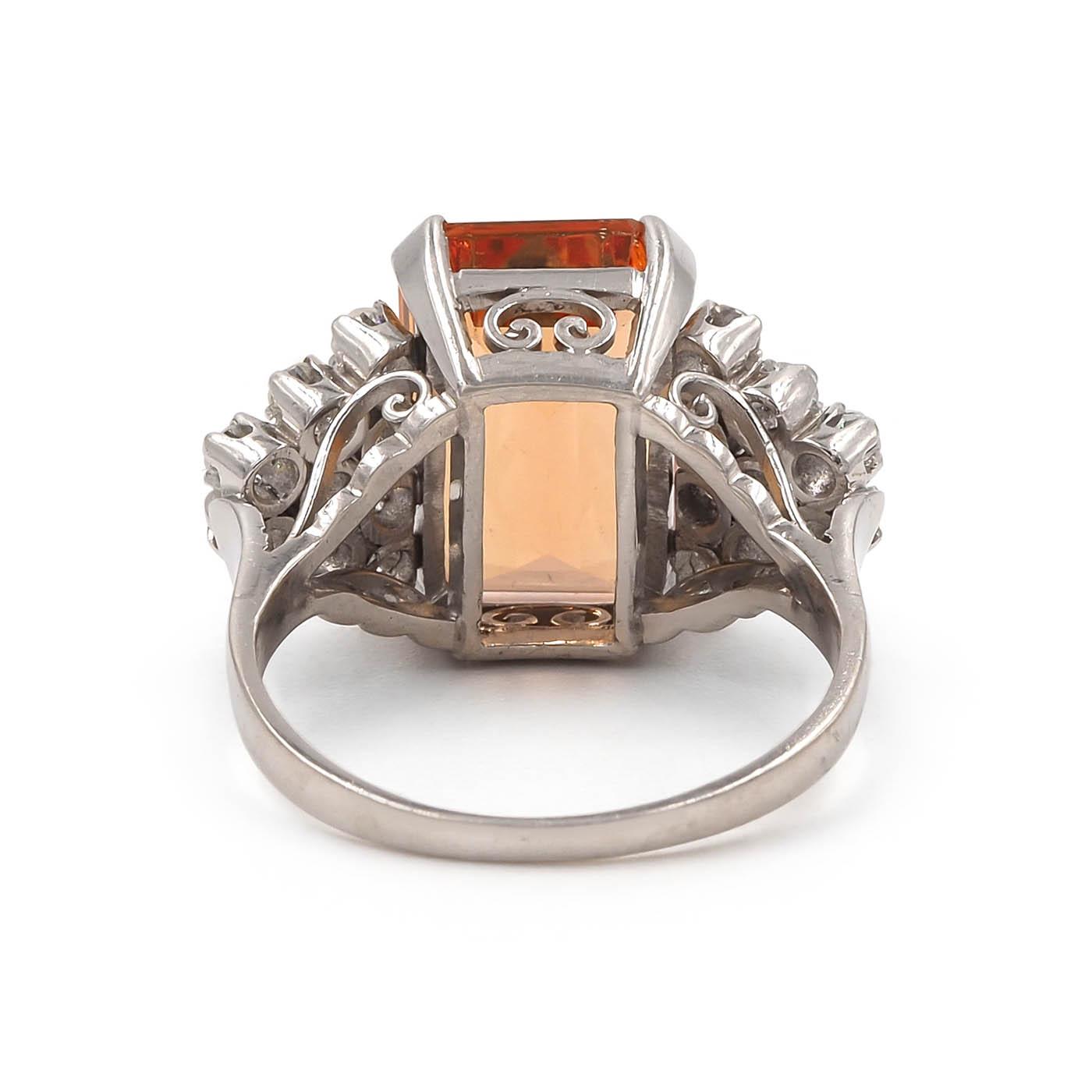 Mid-Century 5.56 Ct. Orange Topaz & Diamond Dinner Ring
