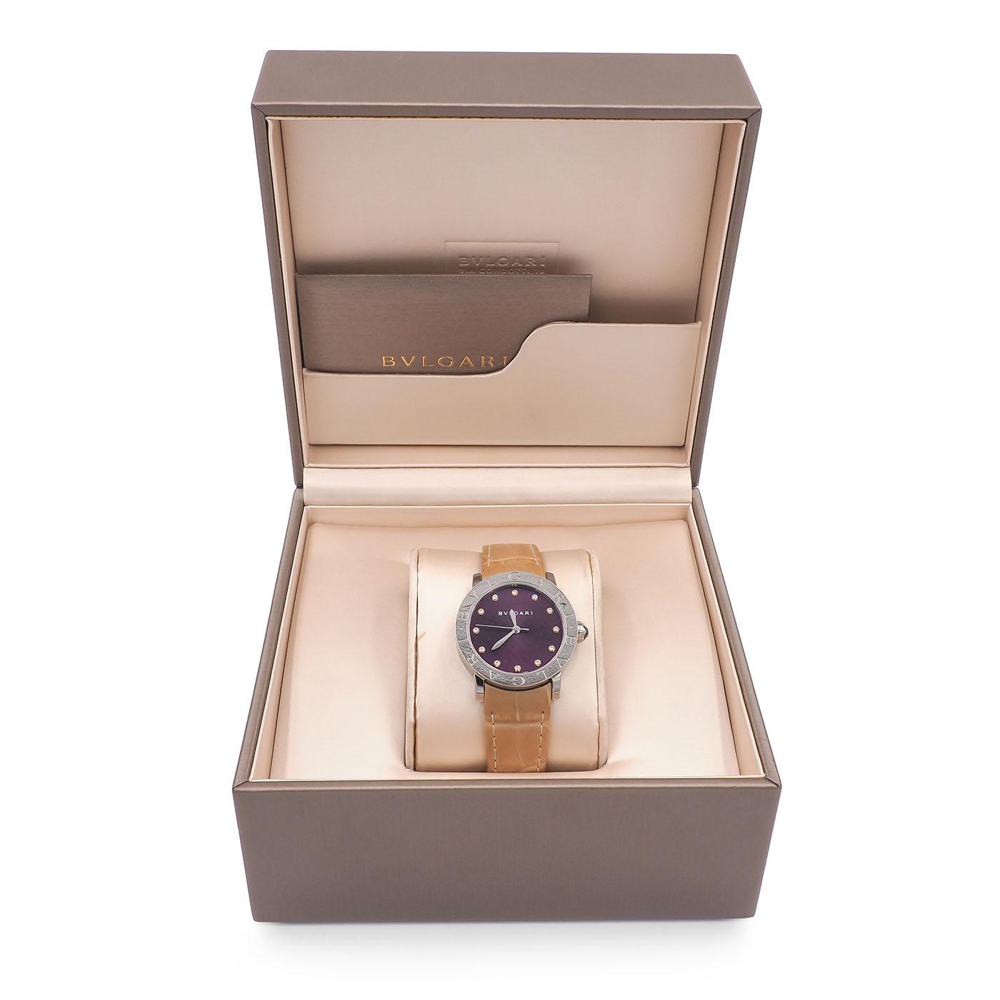 Bulgari Watch with a Diamond Dial & Purple Face