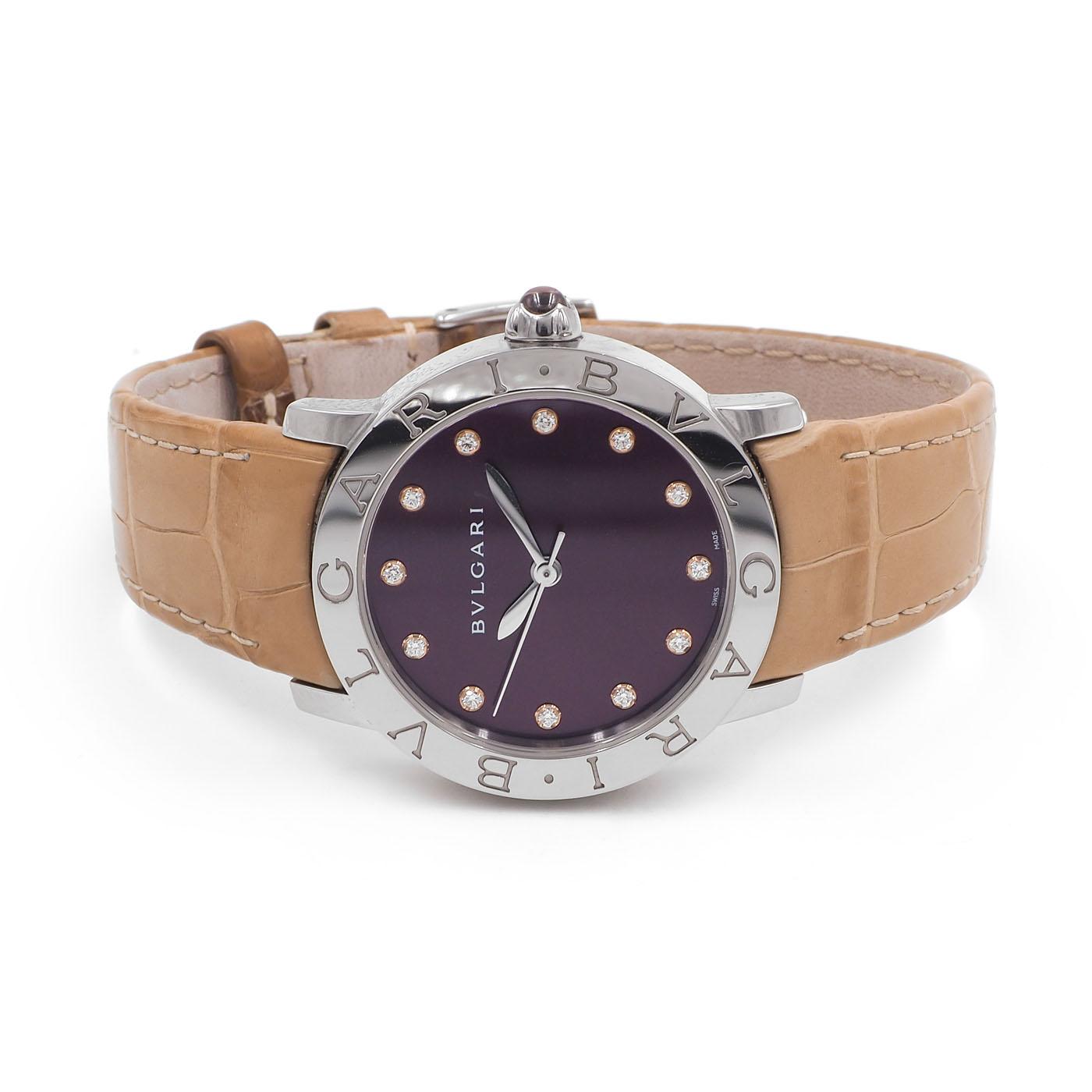 Bulgari Watch with a Diamond Dial & Purple Face