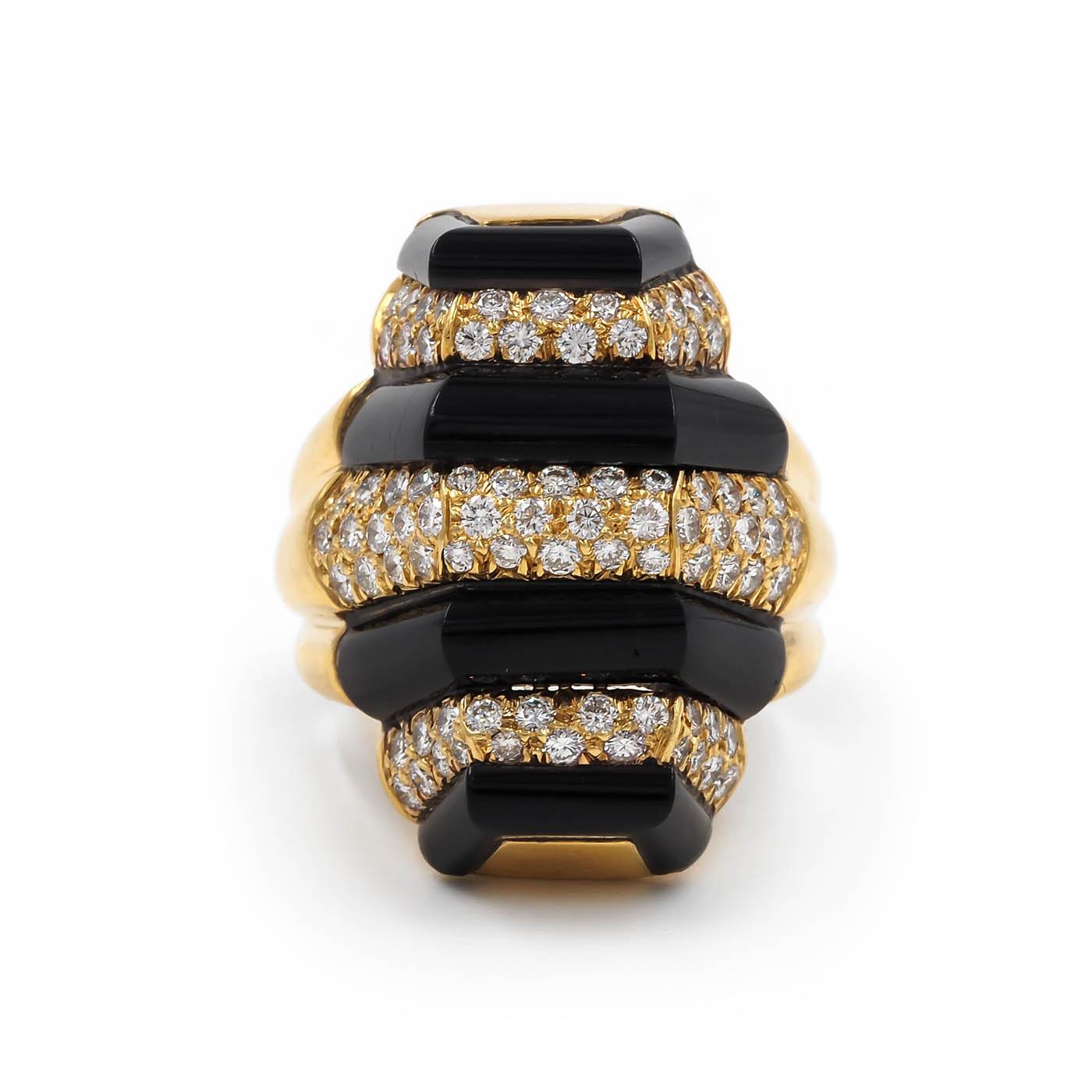 Vintage Striped 1.50 Ctw. Diamond & Black Onyx Statement Ring