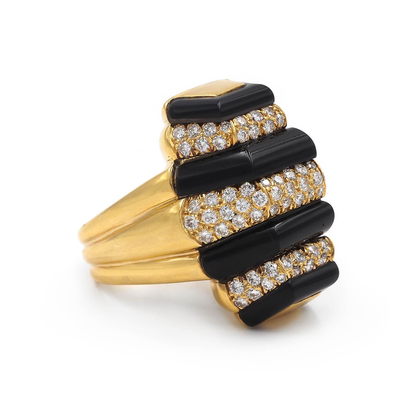 Vintage Striped 1.50 Ctw. Diamond & Black Onyx Statement Ring