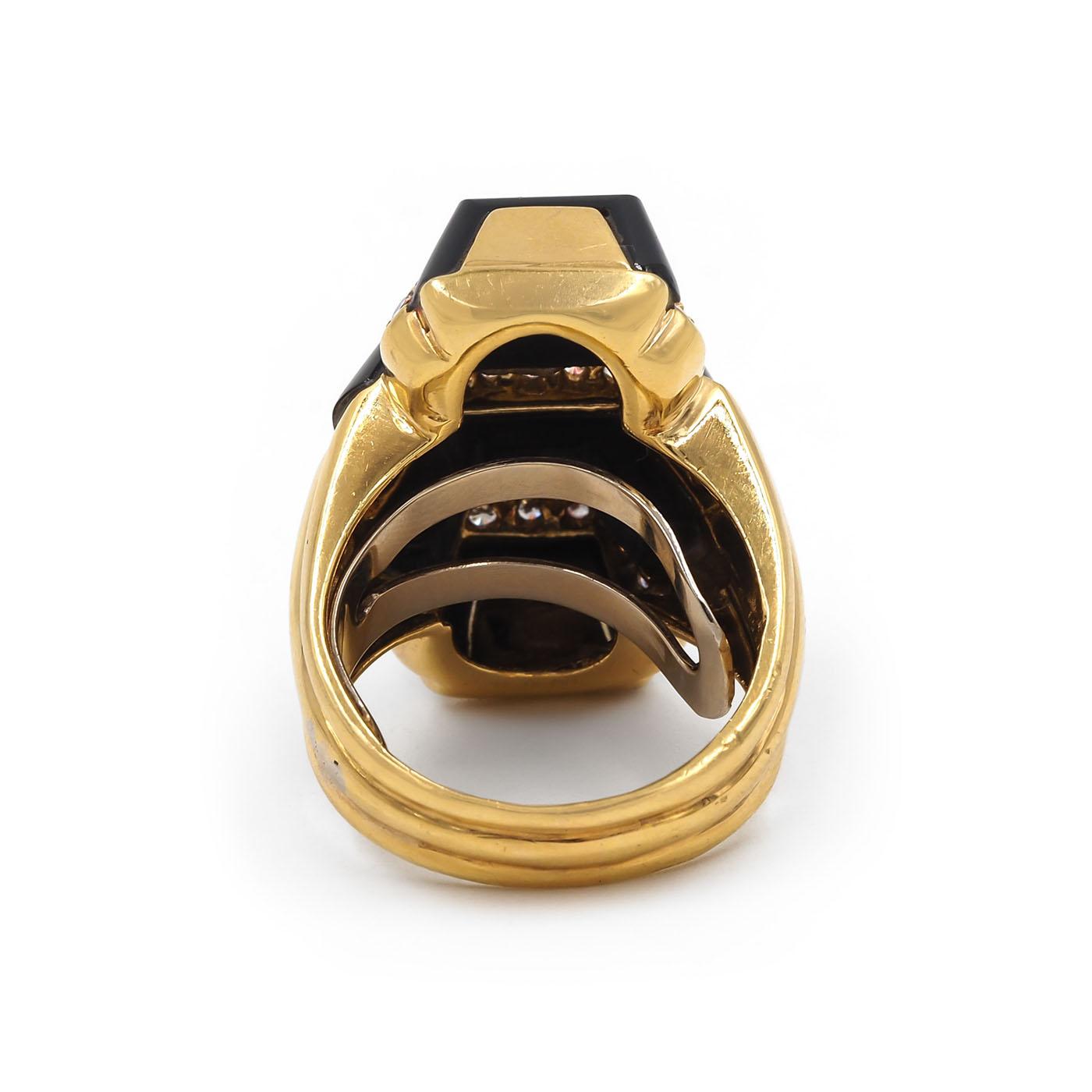 Vintage Striped 1.50 Ctw. Diamond & Black Onyx Statement Ring