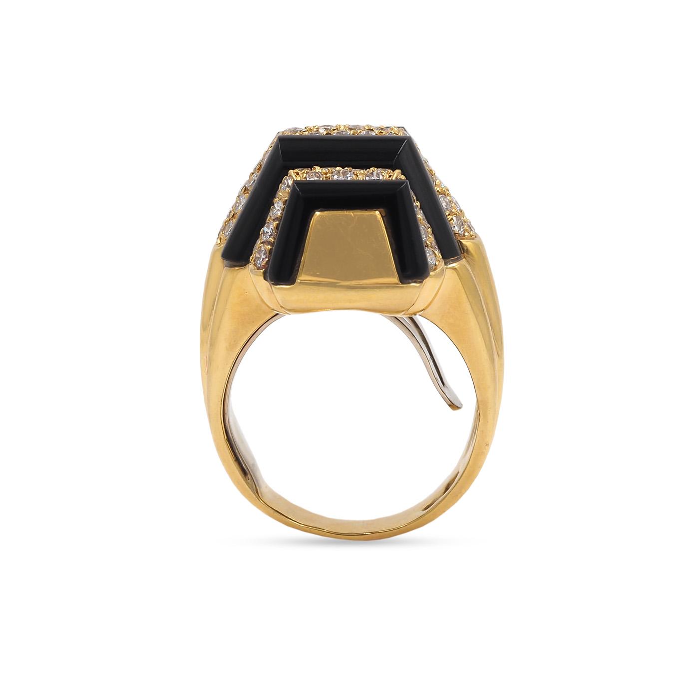 Vintage Striped 1.50 Ctw. Diamond & Black Onyx Statement Ring