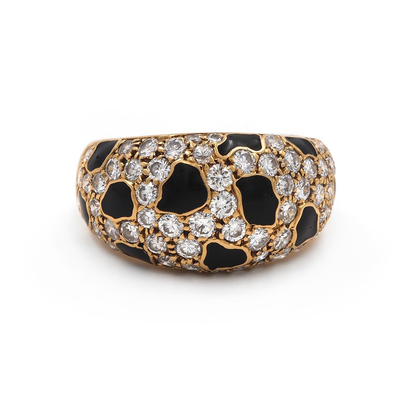 Vintage 1.25 Ctw. Diamond & Onyx Bombé Animal-Print Domed Ring