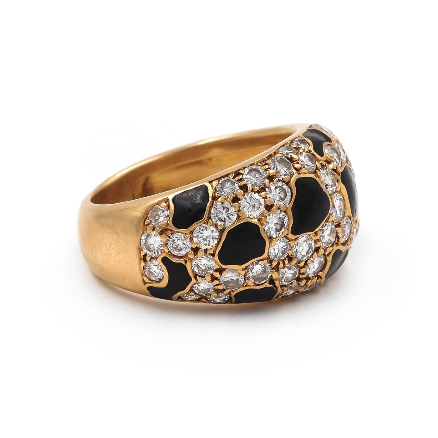 Vintage 1.25 Ctw. Diamond & Onyx Bombé Animal-Print Domed Ring