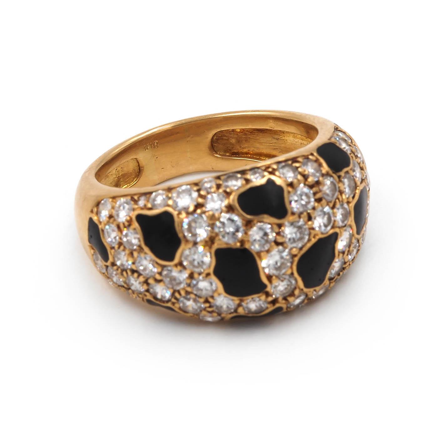 Vintage 1.25 Ctw. Diamond & Onyx Bombé Animal-Print Domed Ring