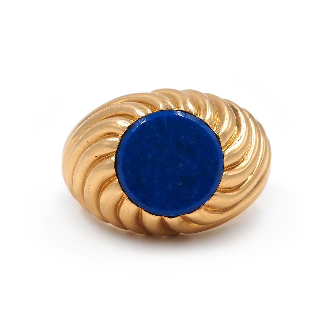 Vintage Lapis Lazuli Swirly Gold Signet Ring