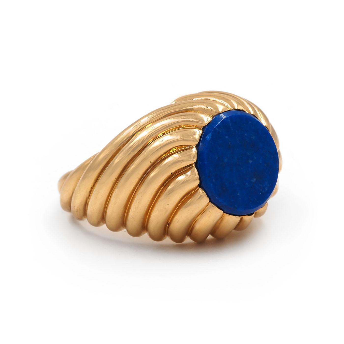 Vintage Lapis Lazuli Swirly Gold Signet Ring