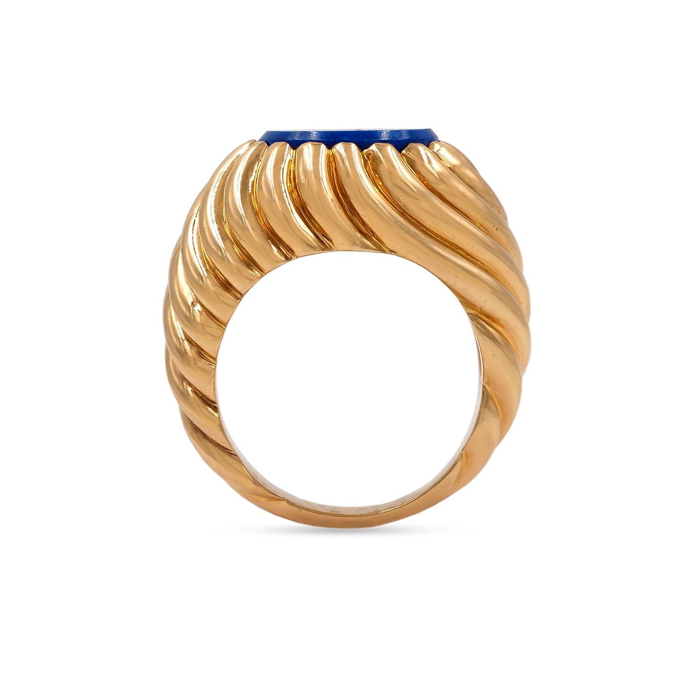 Vintage Lapis Lazuli Swirly Gold Signet Ring