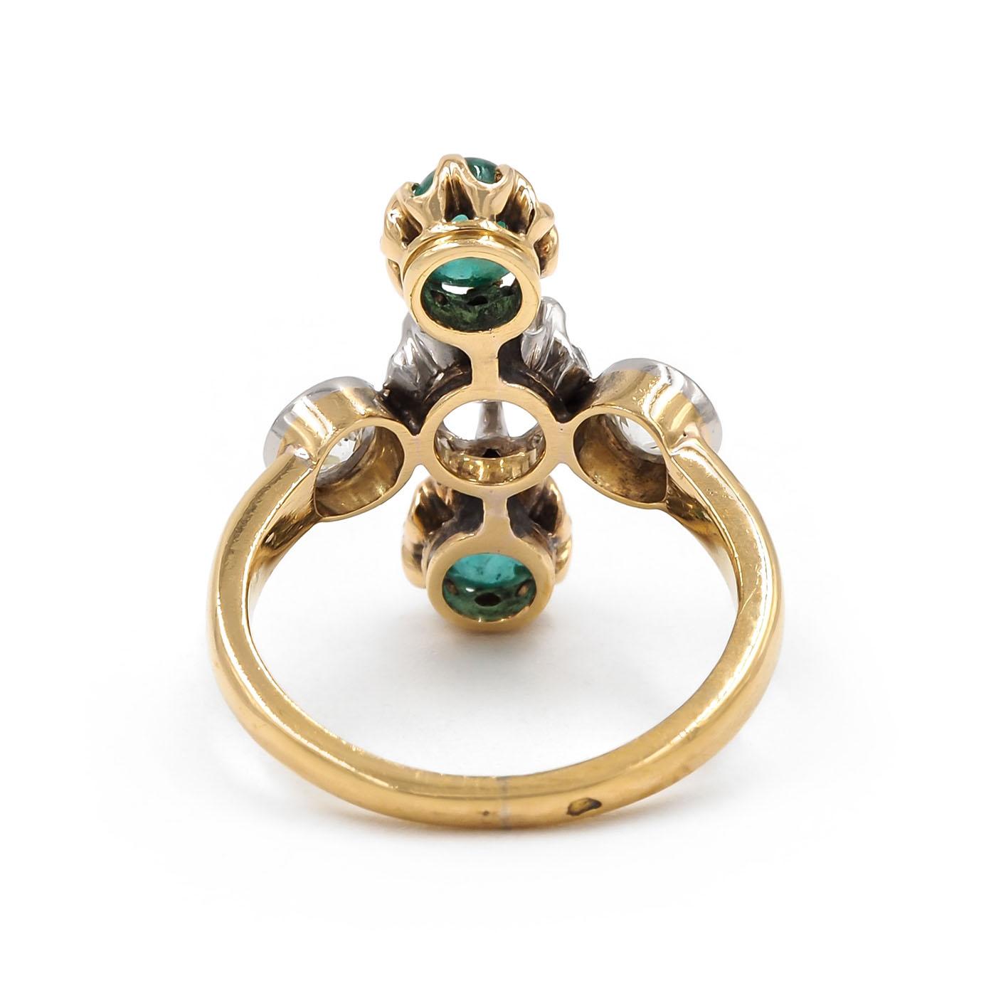 Edwardian 0.76 Ctw. Diamond & Emerald Vertical 3-Stone Ring