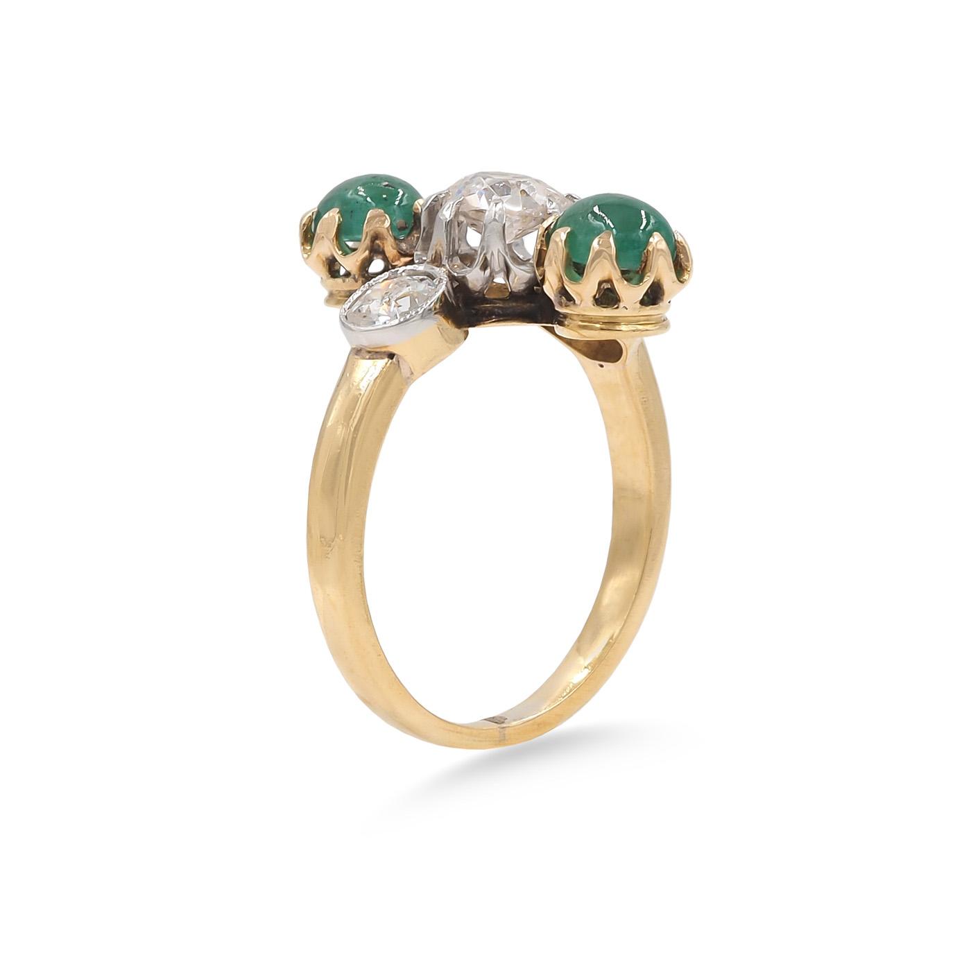 Edwardian 0.76 Ctw. Diamond & Emerald Vertical 3-Stone Ring