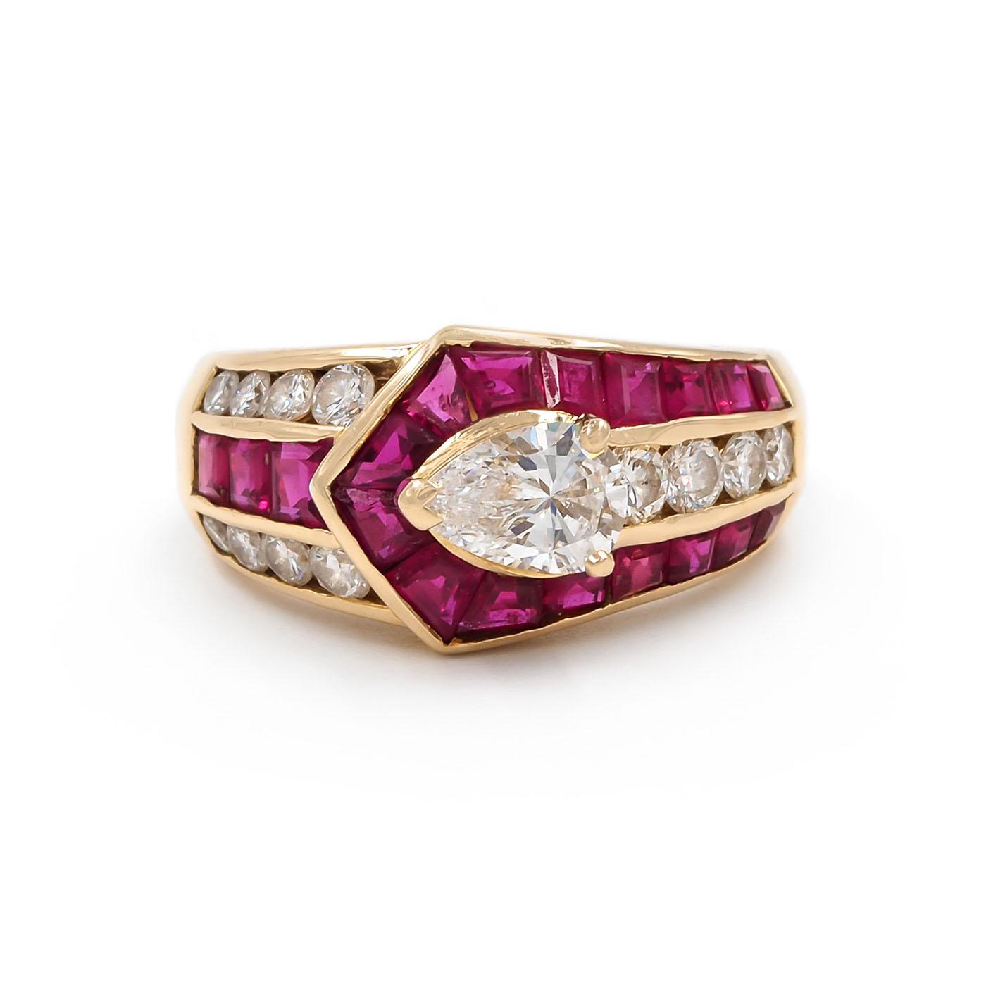 Vintage 0.53 Ct. Pear-Shaped Diamond & Ruby Freeform Buckle-Motif Ring