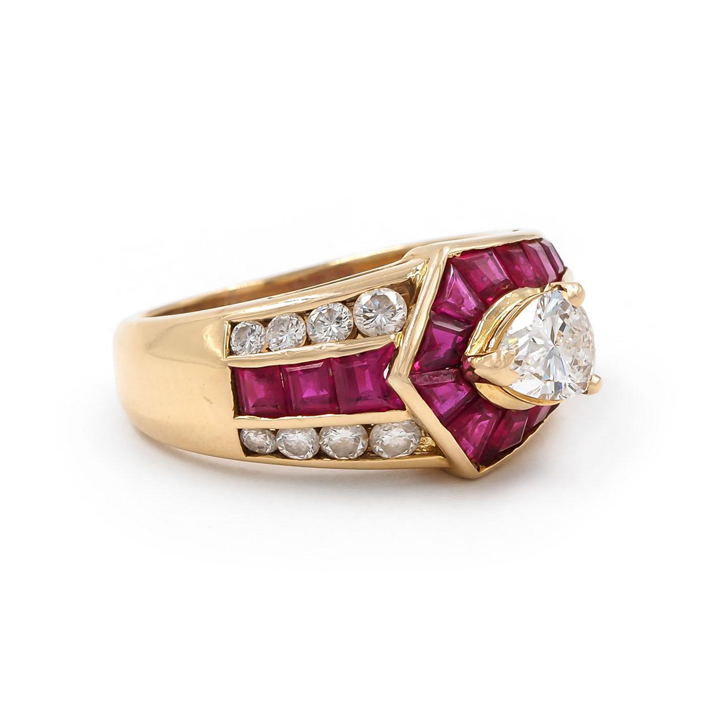 Vintage 0.53 Ct. Pear-Shaped Diamond & Ruby Freeform Buckle-Motif Ring