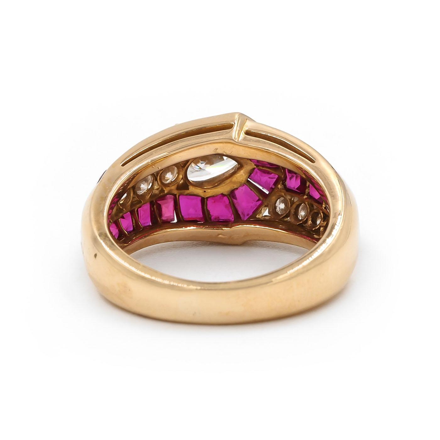Vintage 0.53 Ct. Pear-Shaped Diamond & Ruby Freeform Buckle-Motif Ring