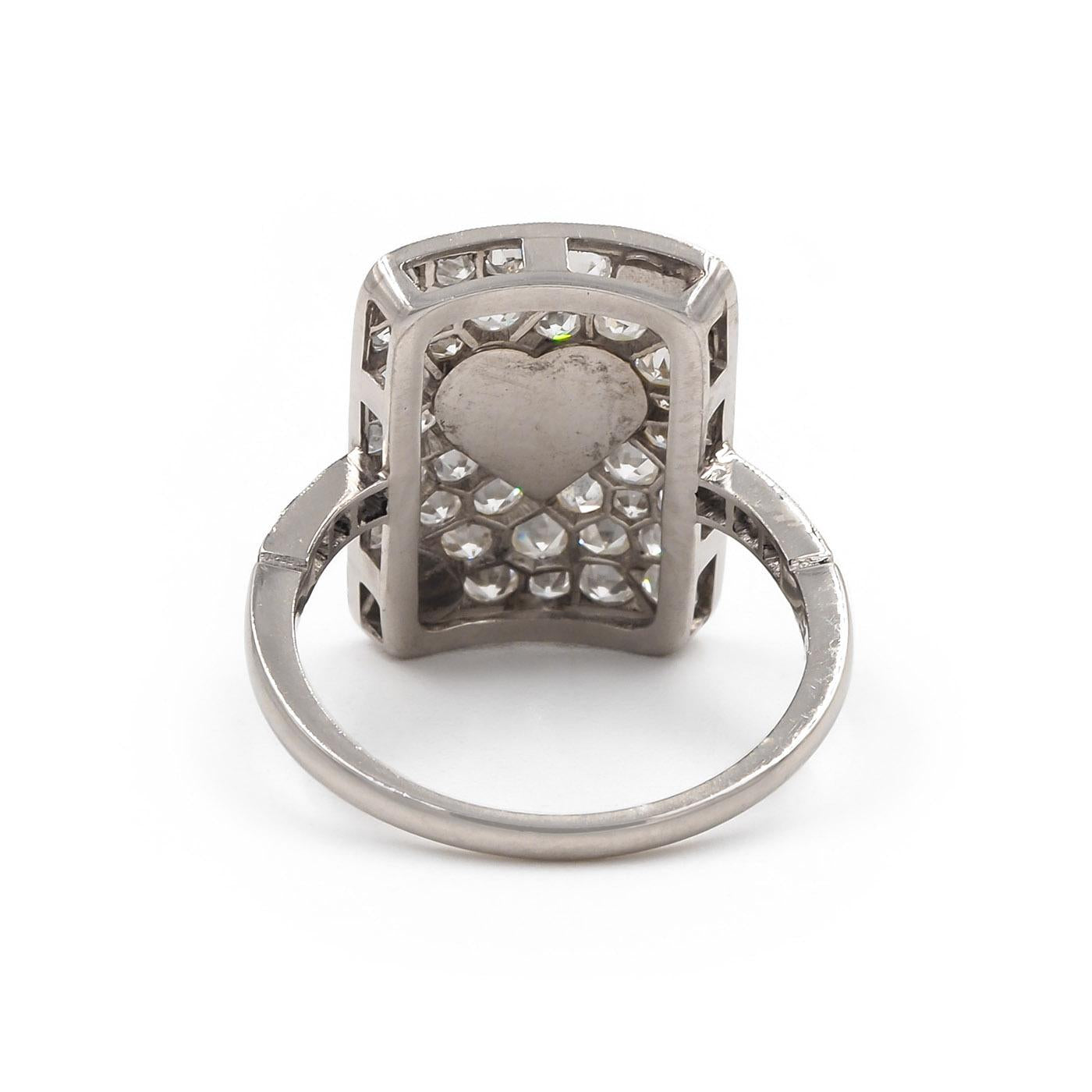 Art Deco Revival 1.27 Ctw. Single Cut Diamond & Enamel 'Hearts' Ring