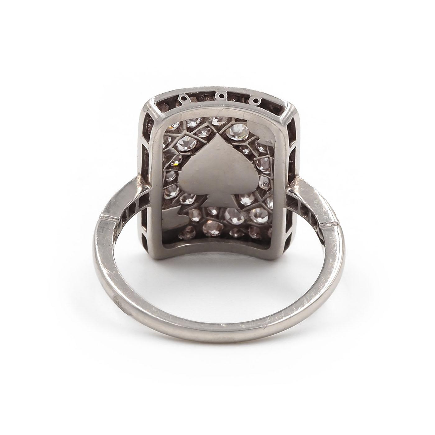 Art Deco Revival 1.35 Ctw. Single Cut Diamond & Enamel 'Spades' Ring