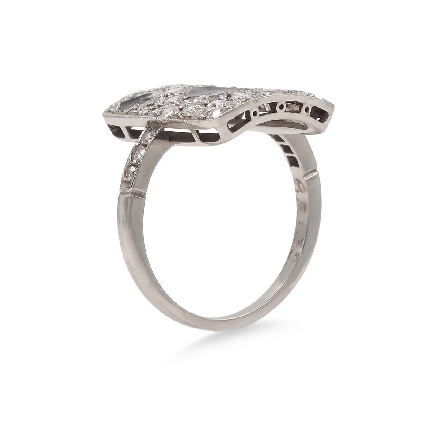 Art Deco Revival 1.35 Ctw. Single Cut Diamond & Enamel 'Spades' Ring
