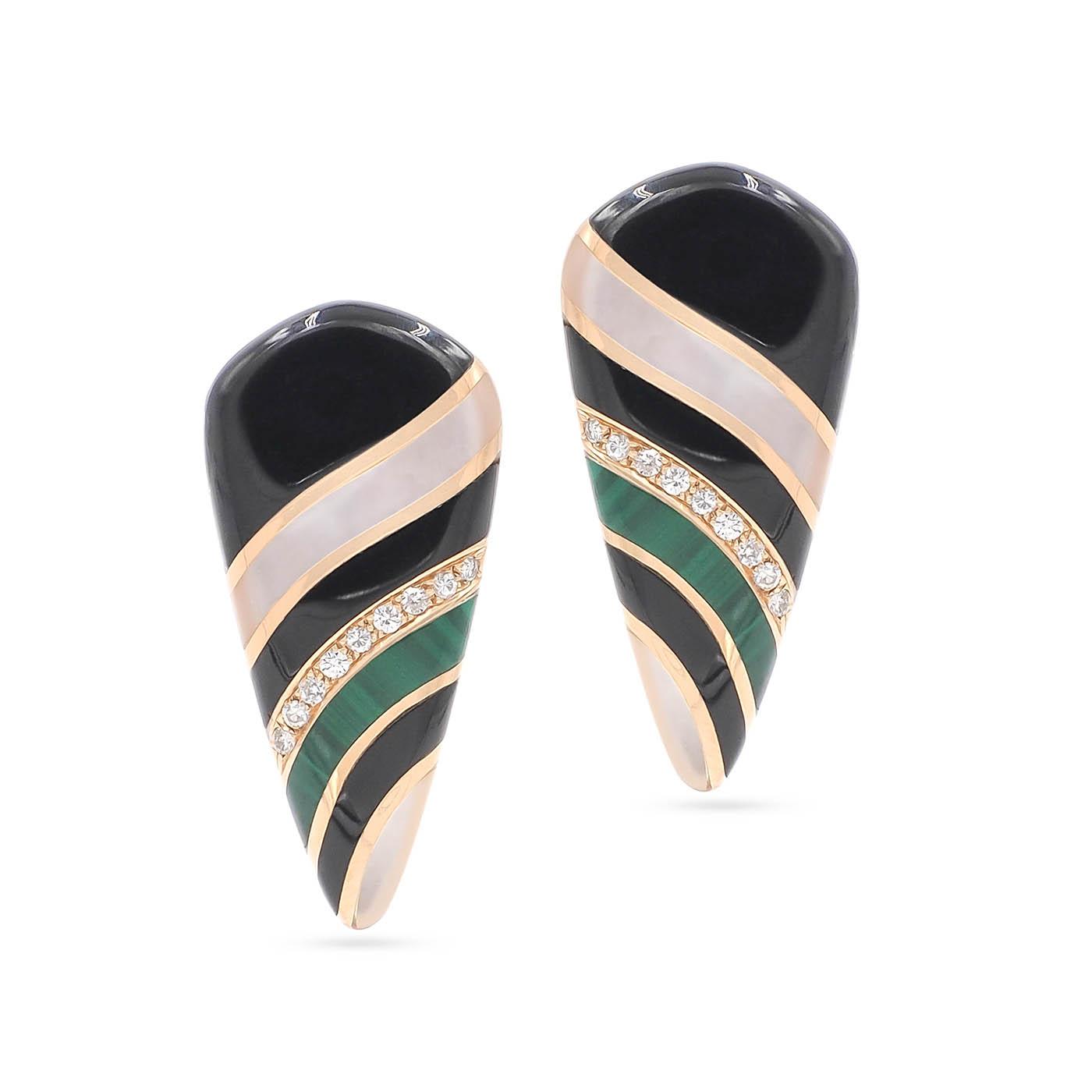 Vintage Striped Gemstone-Inlay Torpedo-Shaped Earrings